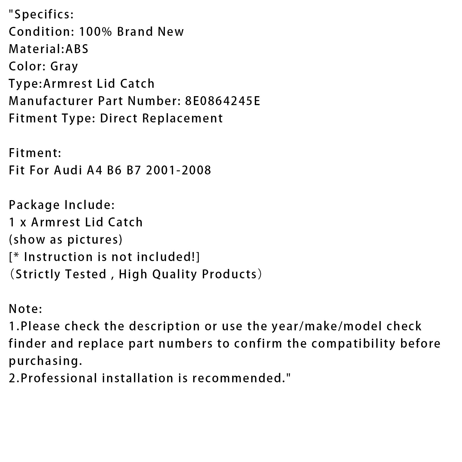 Grå konsolcenter armstödslock för Audi A4 B6 B7 2001-2008 8E0864245E