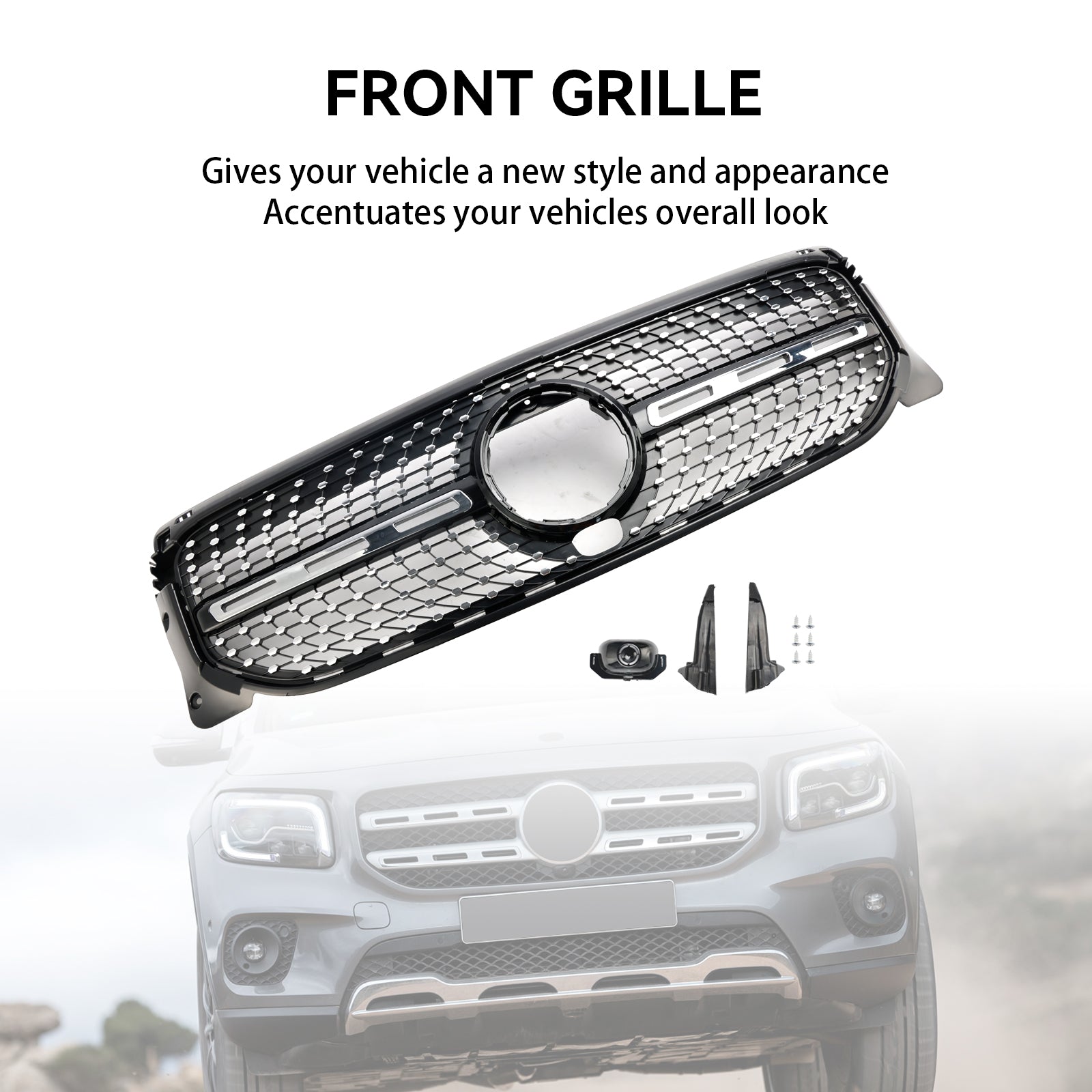 Grille de calandre de pare-chocs avant en diamant pour Mercedes Benz GLB X247 2020-2023