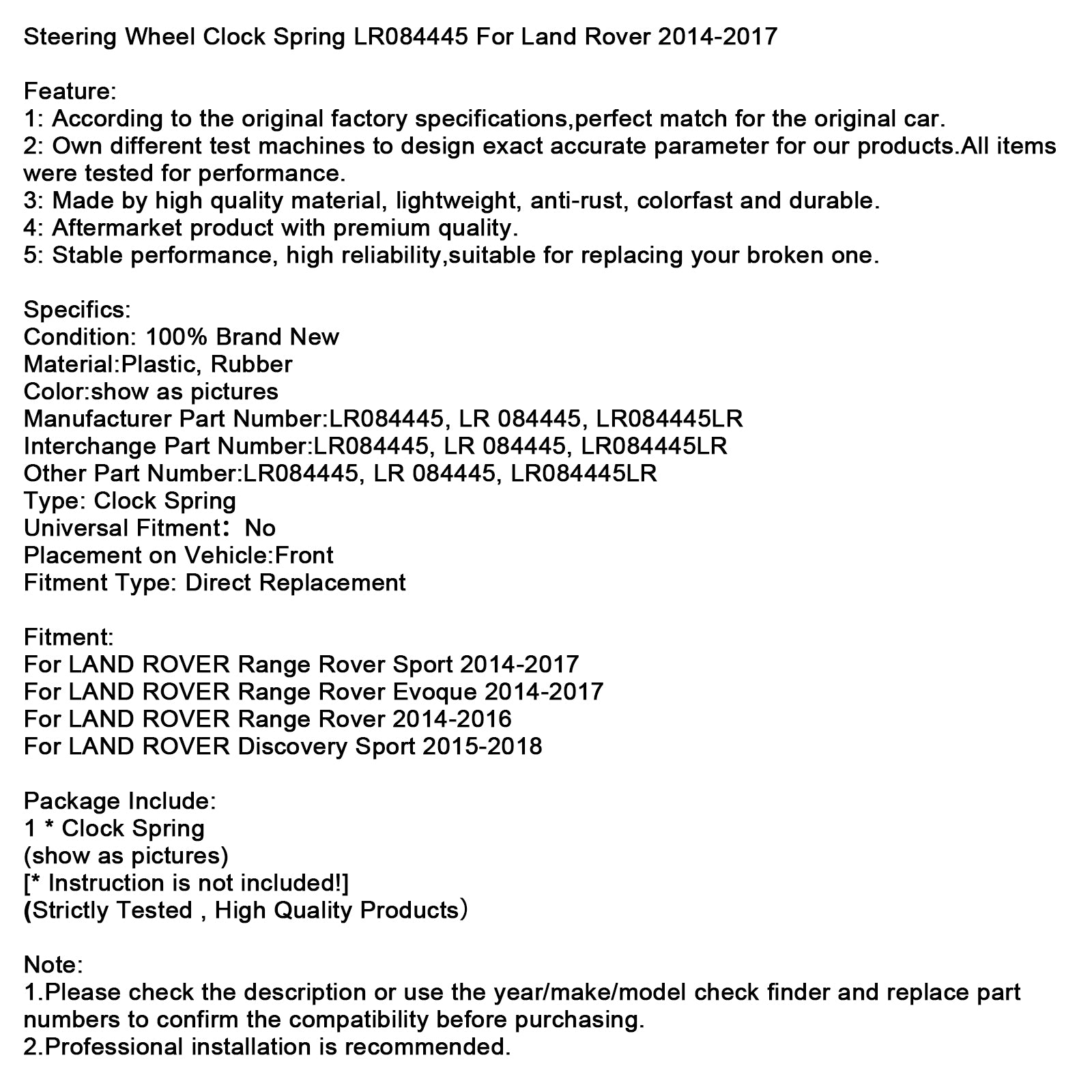 Resorte del reloj del volante LR084445 para Land Rover 2014-2017