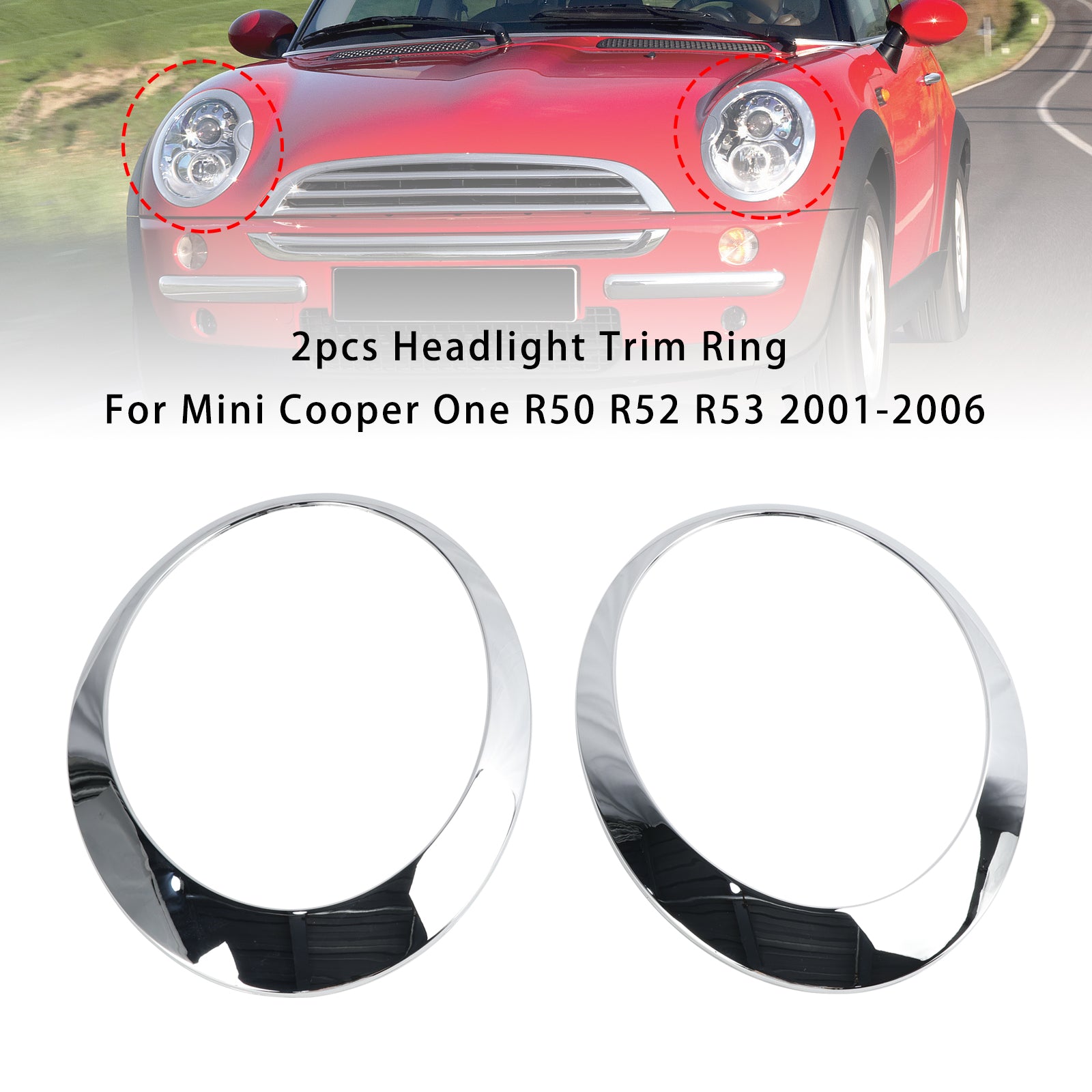 2001-2006 Mini Cooper One R50 R52 R53 2pcs anel de acabamento do farol