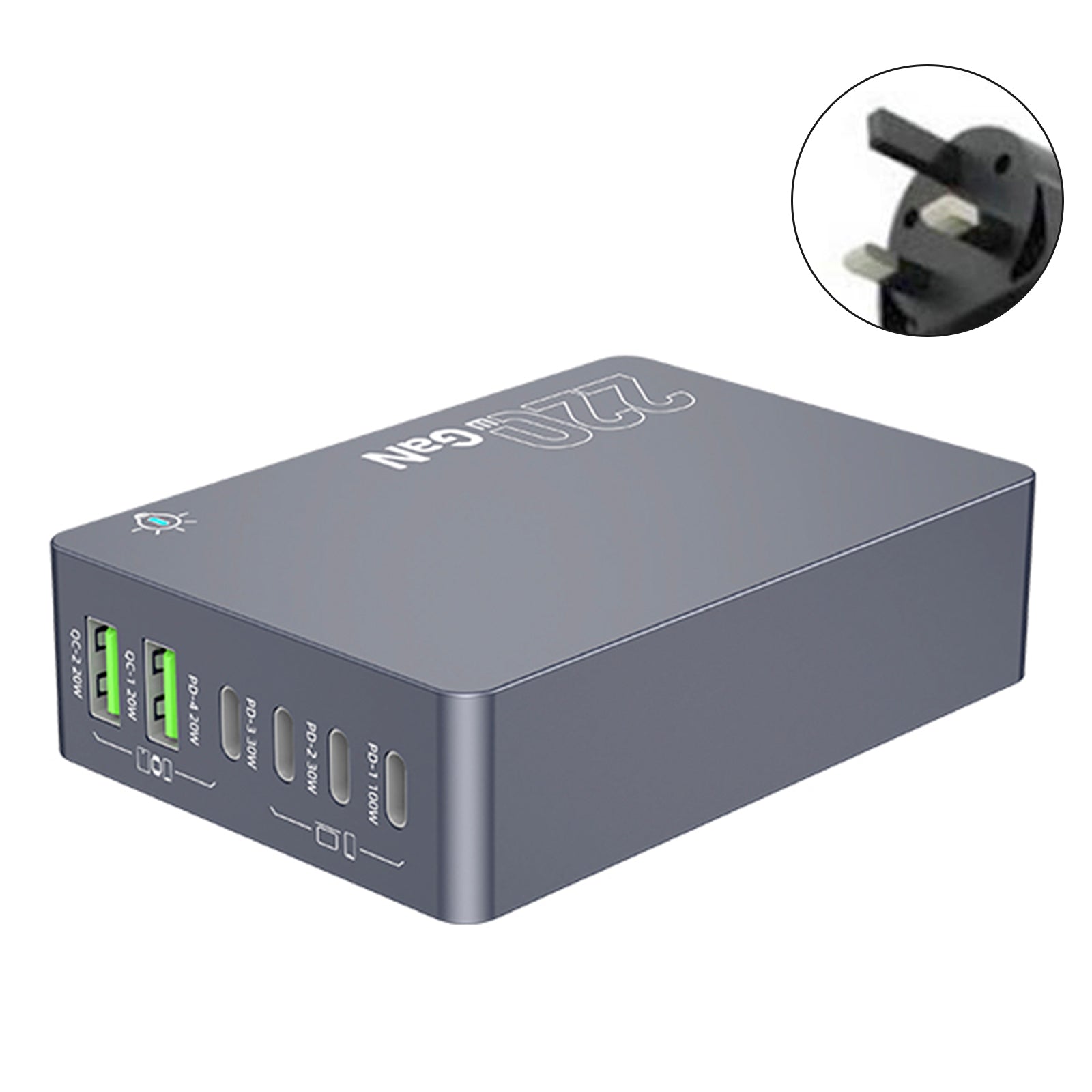 F8A ladestasjon USB 6-port hurtiglader PD100W ladestativ Smart lader