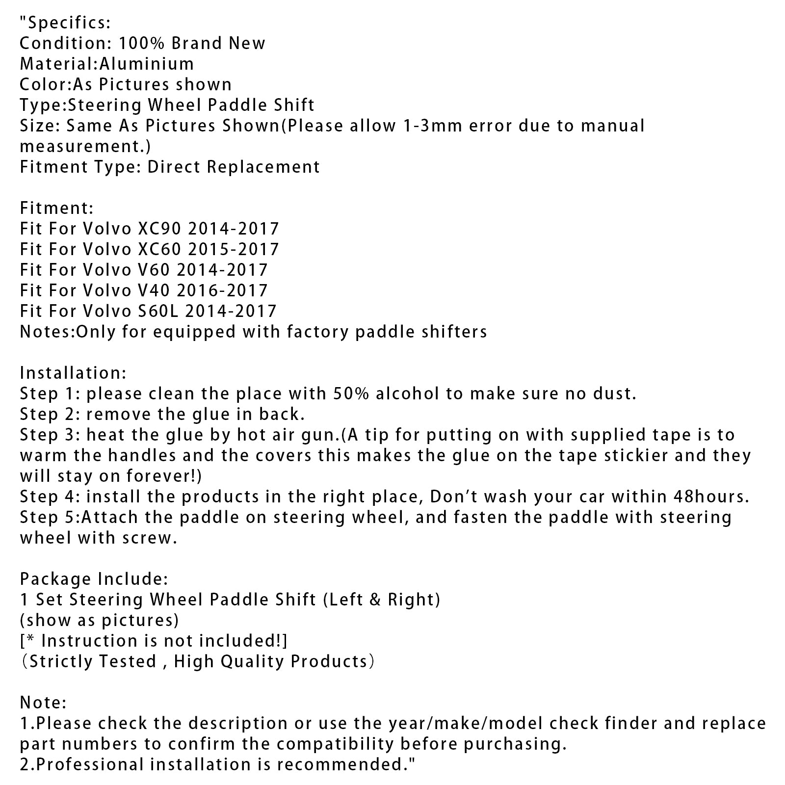 Extension de paletteur de volant pour Volvo XC60 XC90 Aluminium