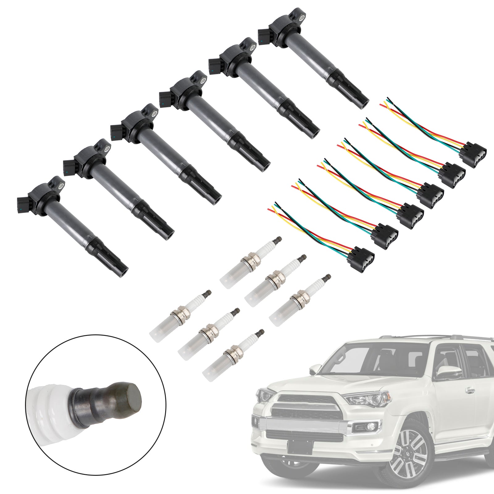 6 bobinas de ignição+conectores+plugue de ignição UF487 90919-02251 para Toyota Sienna 3.5L