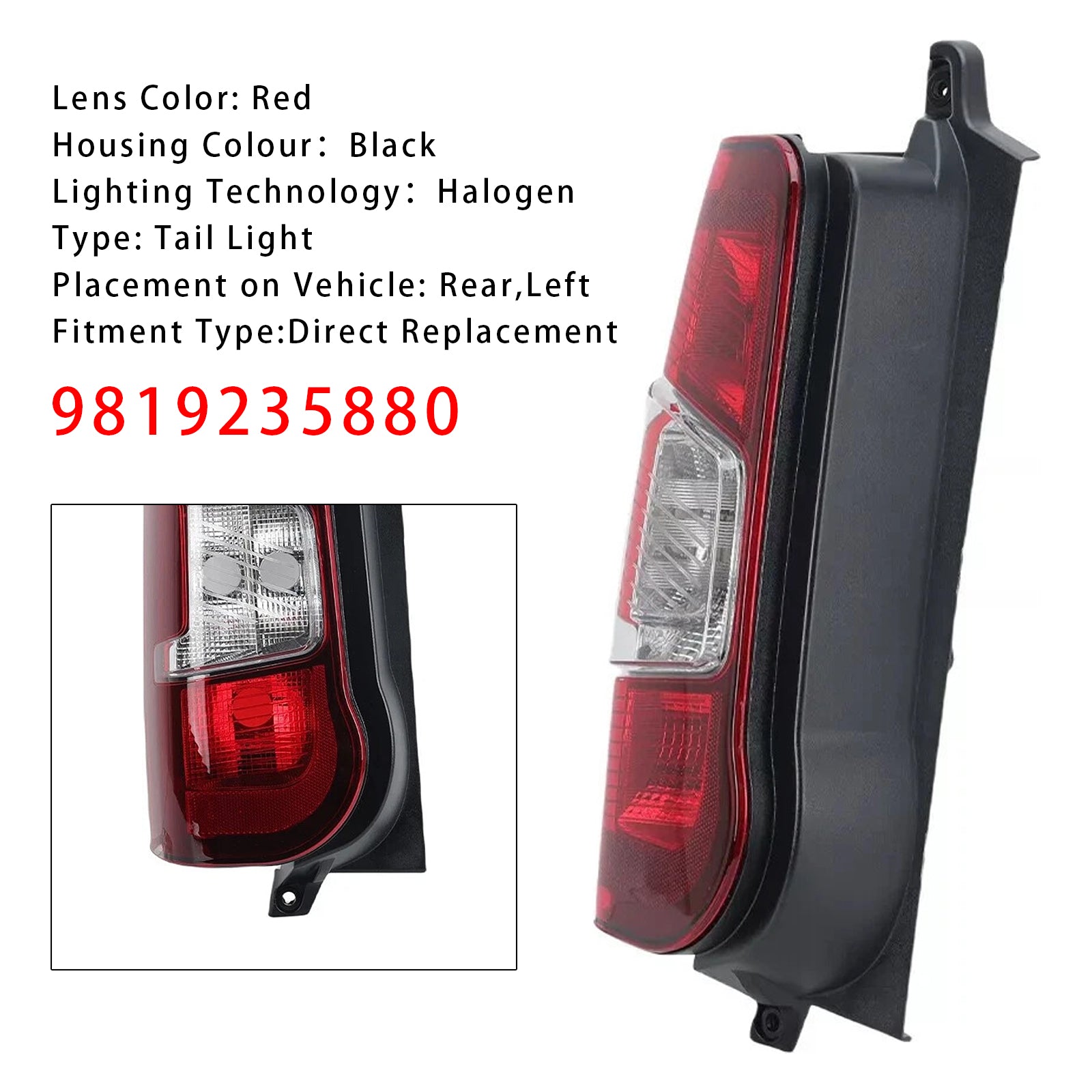 Zadná žiarovka na ľavej strane zadnej zadnej žiarovky 9819235880 pre partner Peugeot 2018-2024