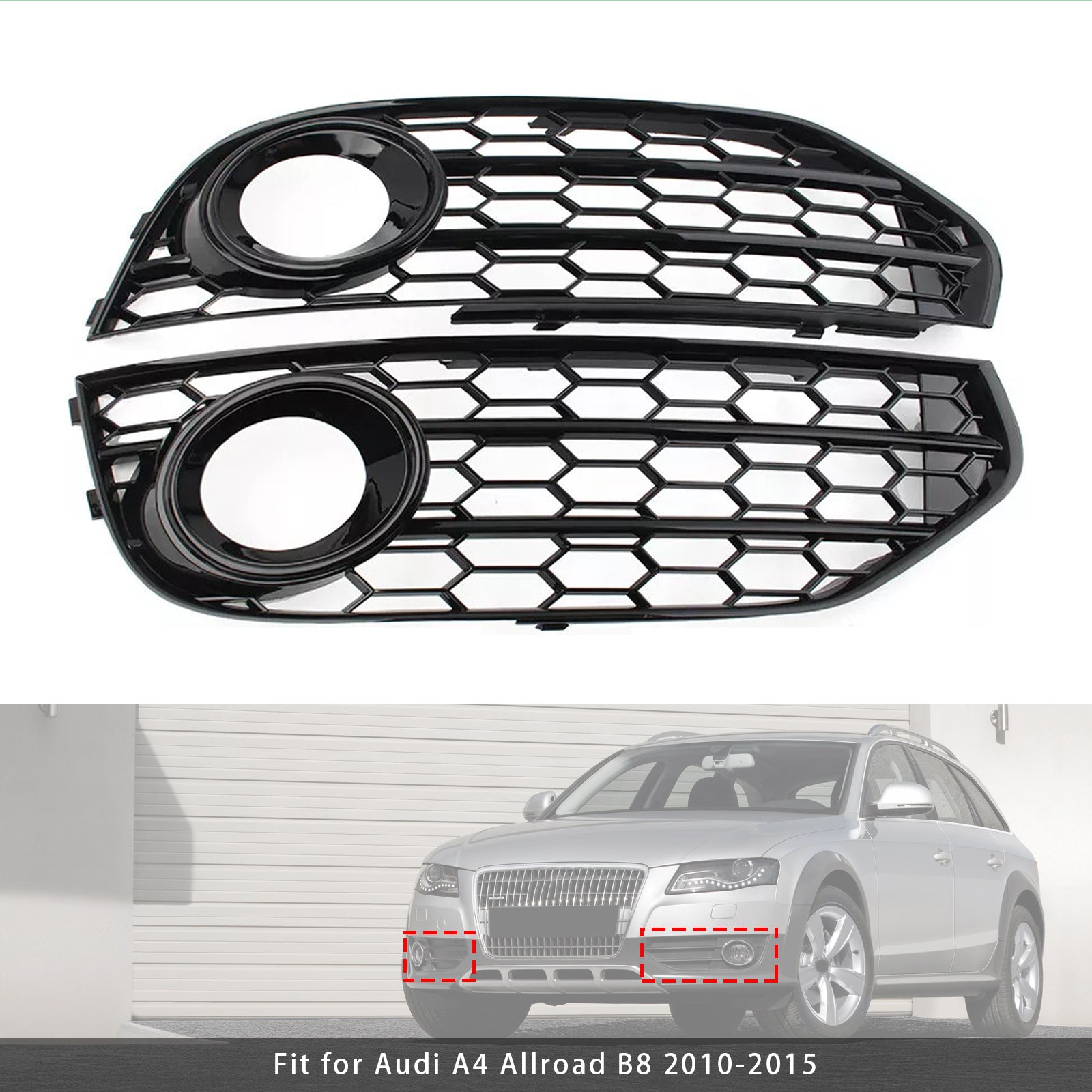 2010-2015 Audi A4 Allroad B8 Front Bumper Honeycomb Fog Grille Cover Black