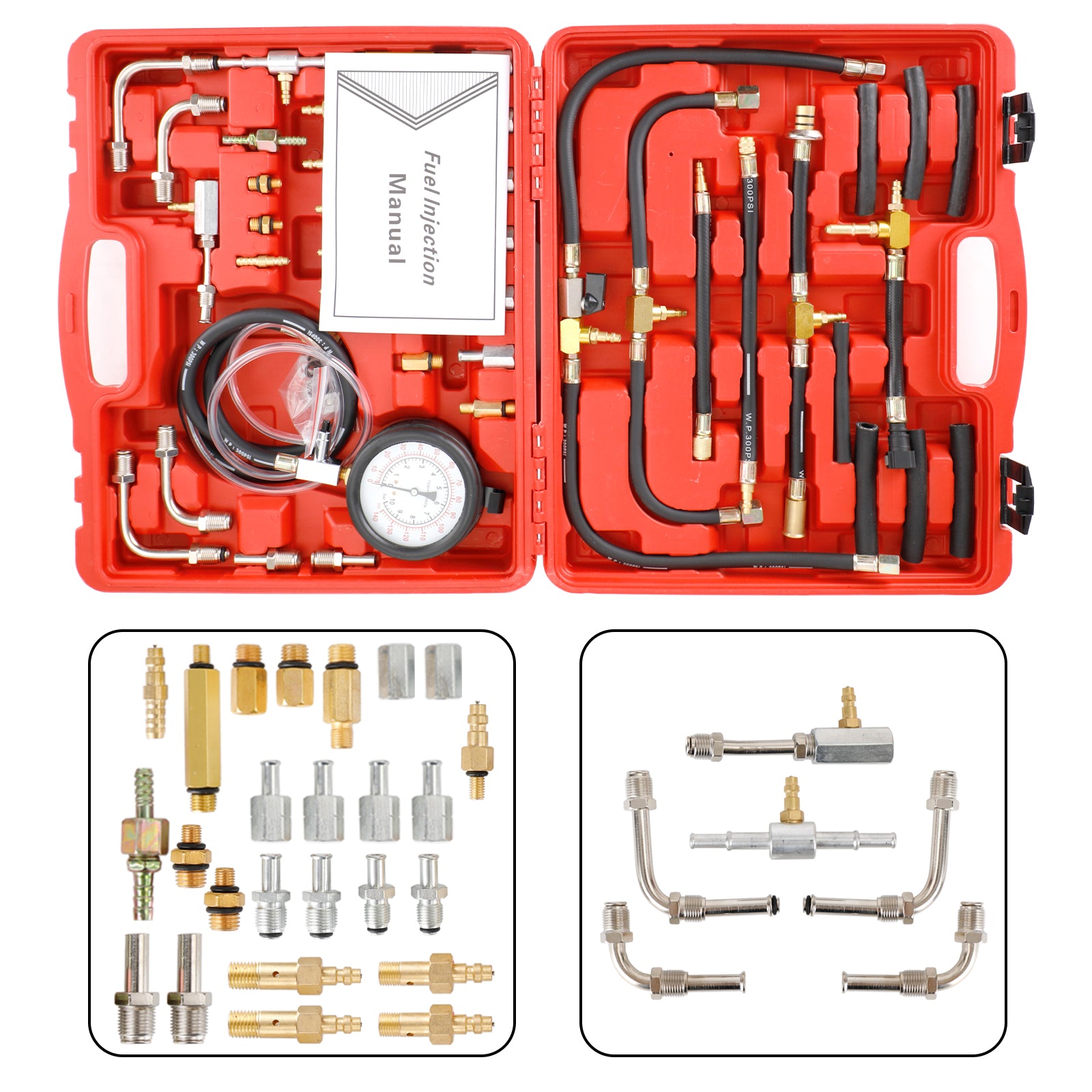 Universal Fuel Injection Gauge Pressure Tester Test Kit Car System Pump Tool Set