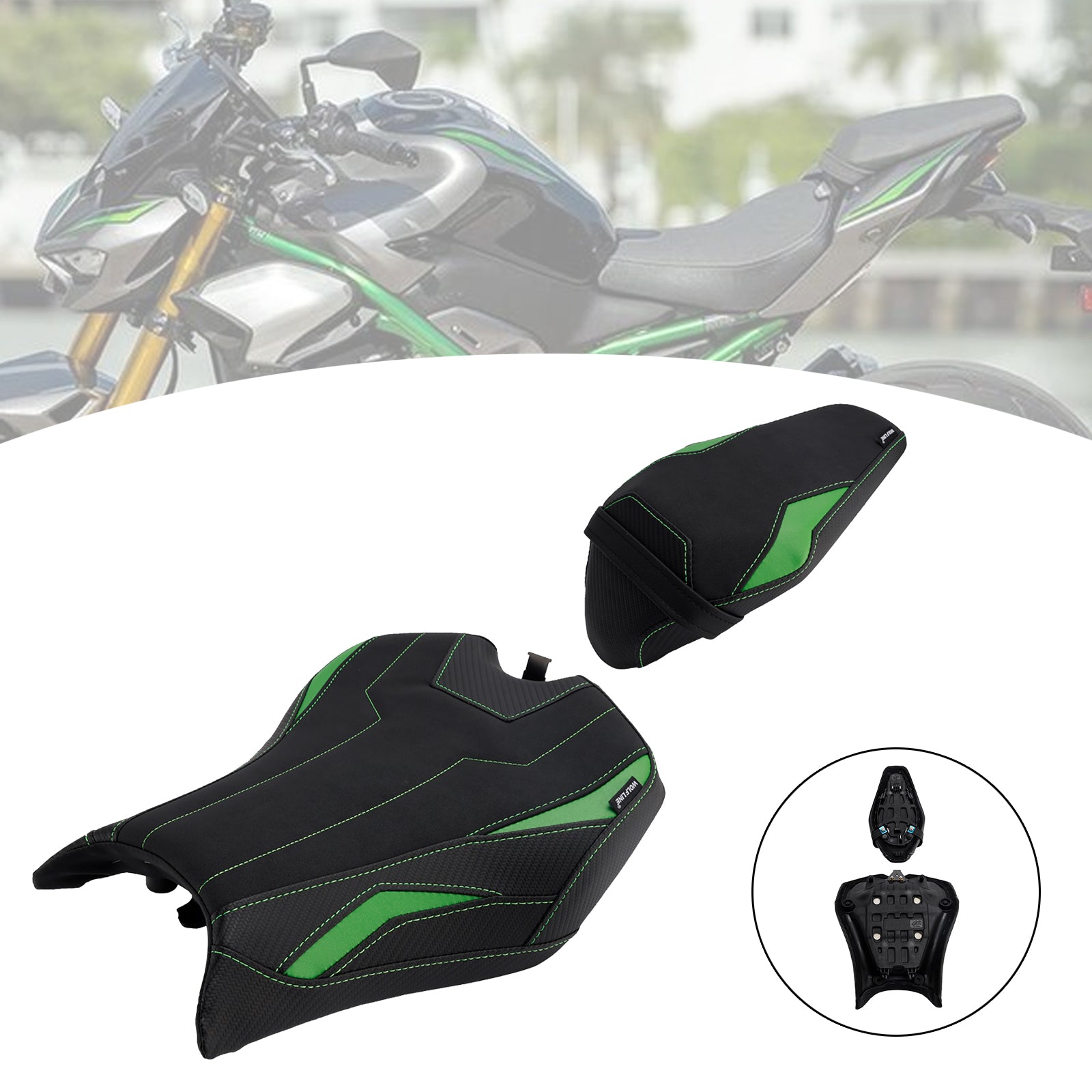 Driver&Passenger Seat Rear Cushion Green1 For Kawasaki Ninja Z900 Zr900-F 2025-