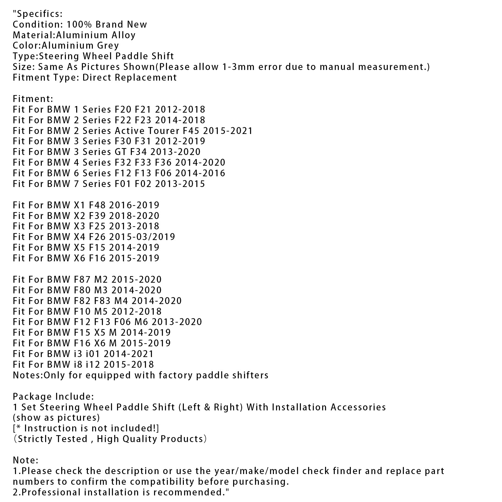 Paddle Shifter Extension for BMW F -serien F30 F31 F32 F10 X3 X5 Aluminium Gray