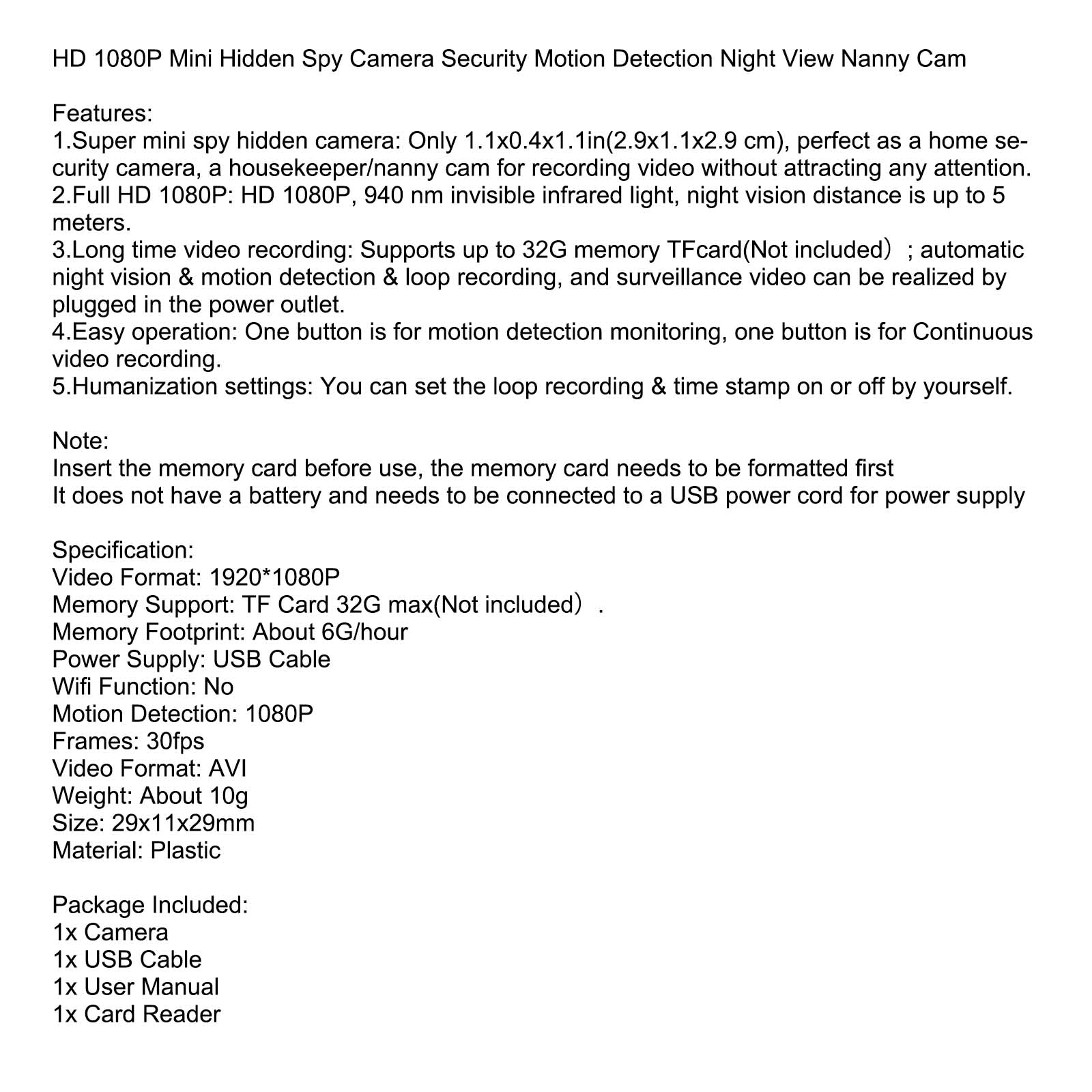 1080P Mini HD Camera Motion Home Security Opname Cam Nachtzicht