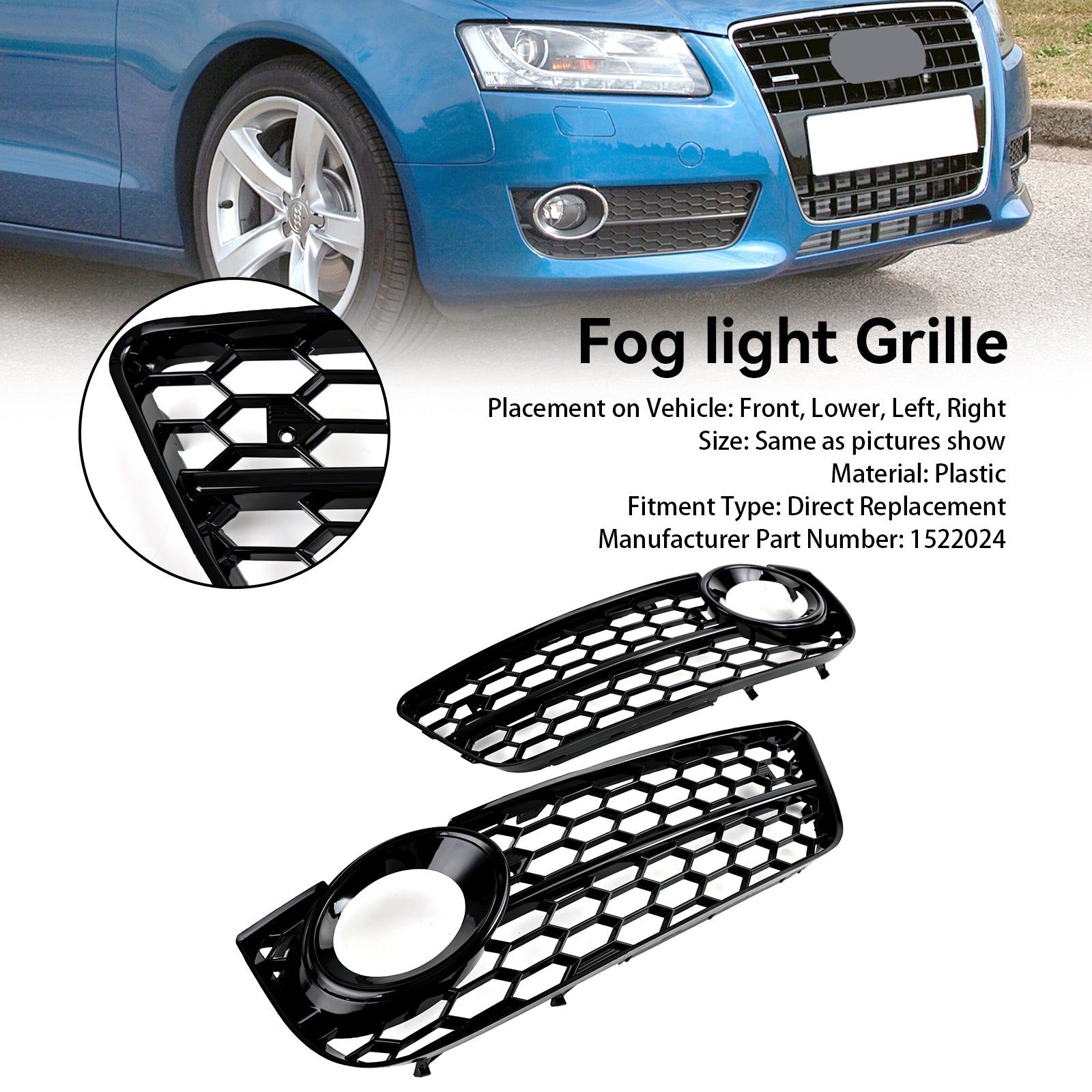 Pair Honeycomb Front Fog Lamp Cover Grille Grill Fit Audi A5 2007-2011