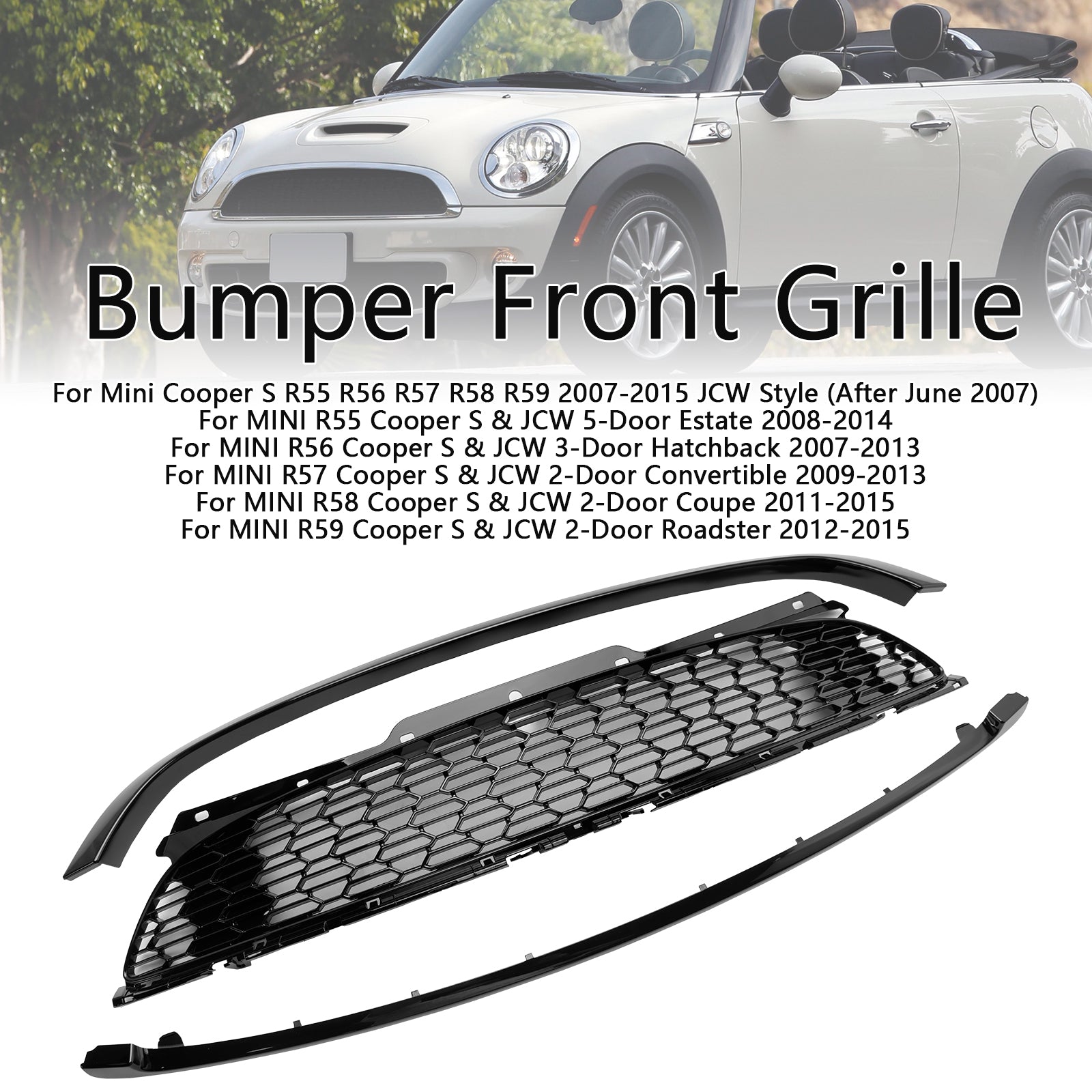 2007-2013 MINI R56 Cooper S & JCW 3-dørs Hatchback 3 STK Glans svart frontgrill