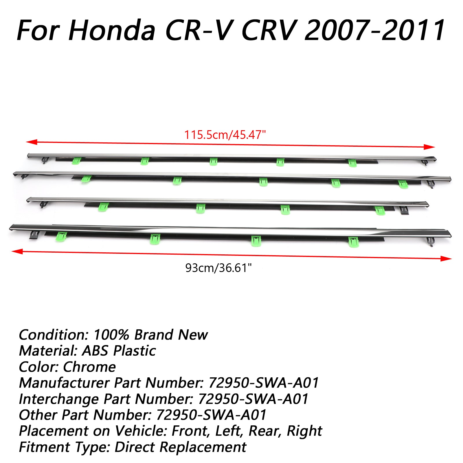 2007-2011 Honda CR-V CRV 4x bilvinduemolding Trim Weatherstrips SEAL 72950-SWA-A01
