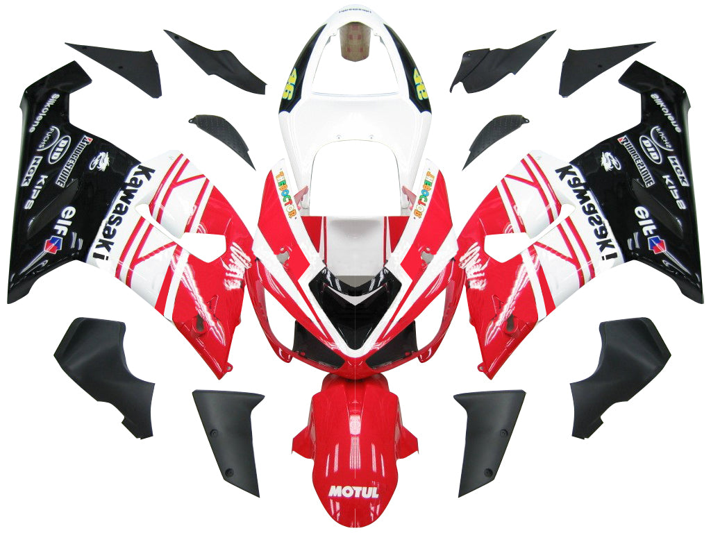 2005-2006 Kawasaki ZX6R 636 Carénages Rouge Blanc Noir Ninja Racing Générique