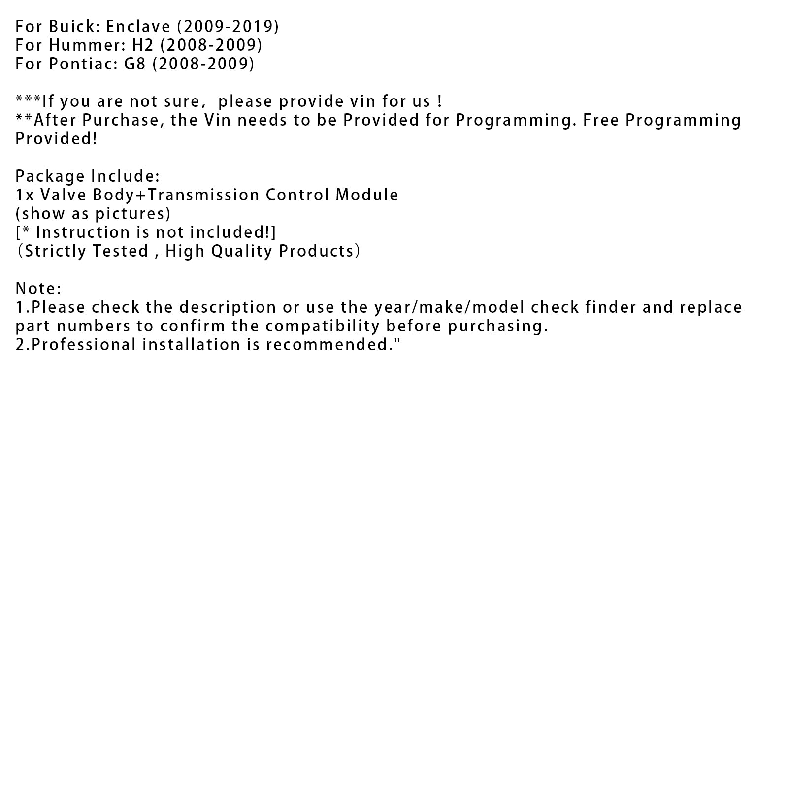 Hummer 2008-2009: Cuerpo de válvulas H2 6L80 6L80E + módulo de control de transmisión & Solenoide