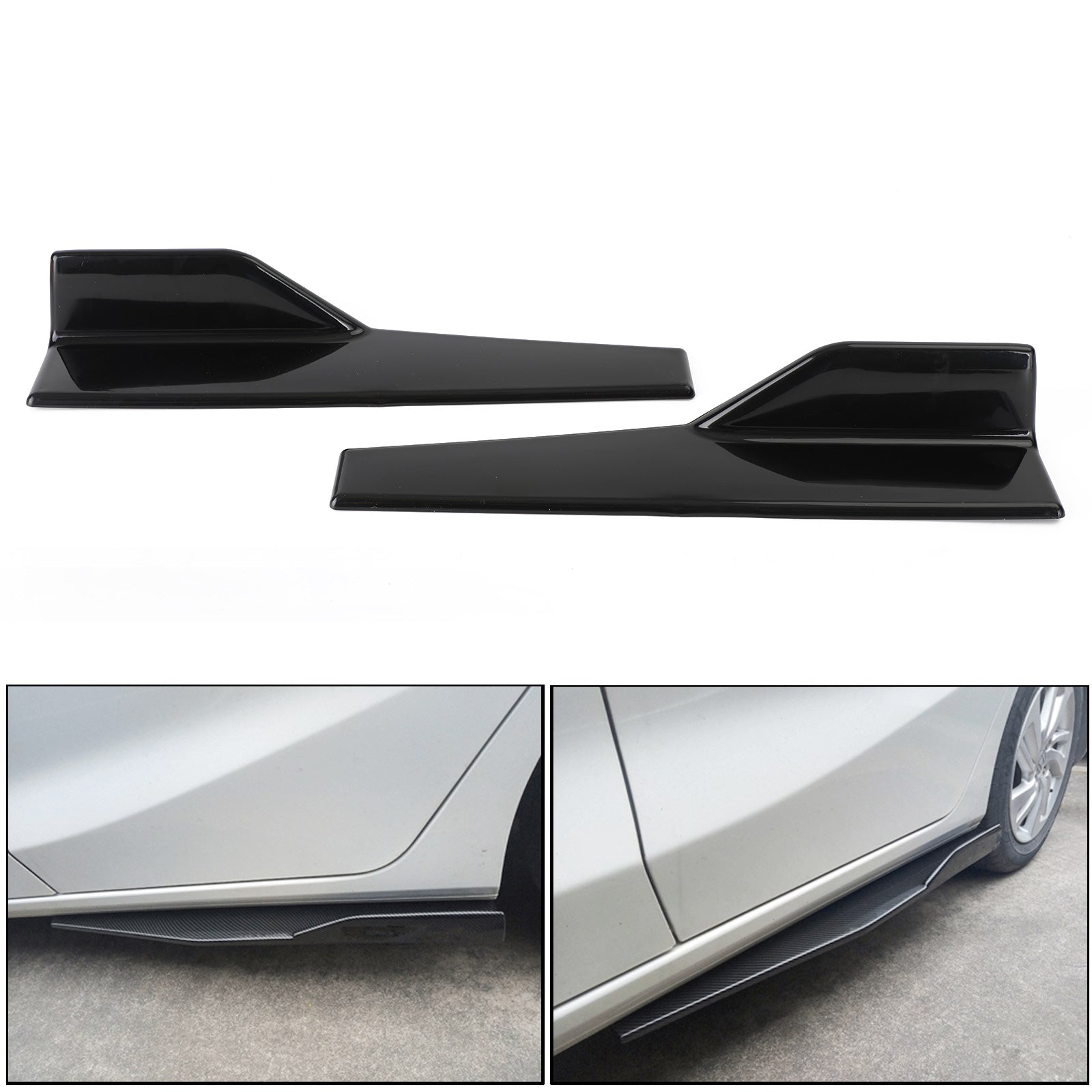 Pair 45cm Car Gloss Black Side Skirts Rocker Splitters Diffuser Winglet Wings