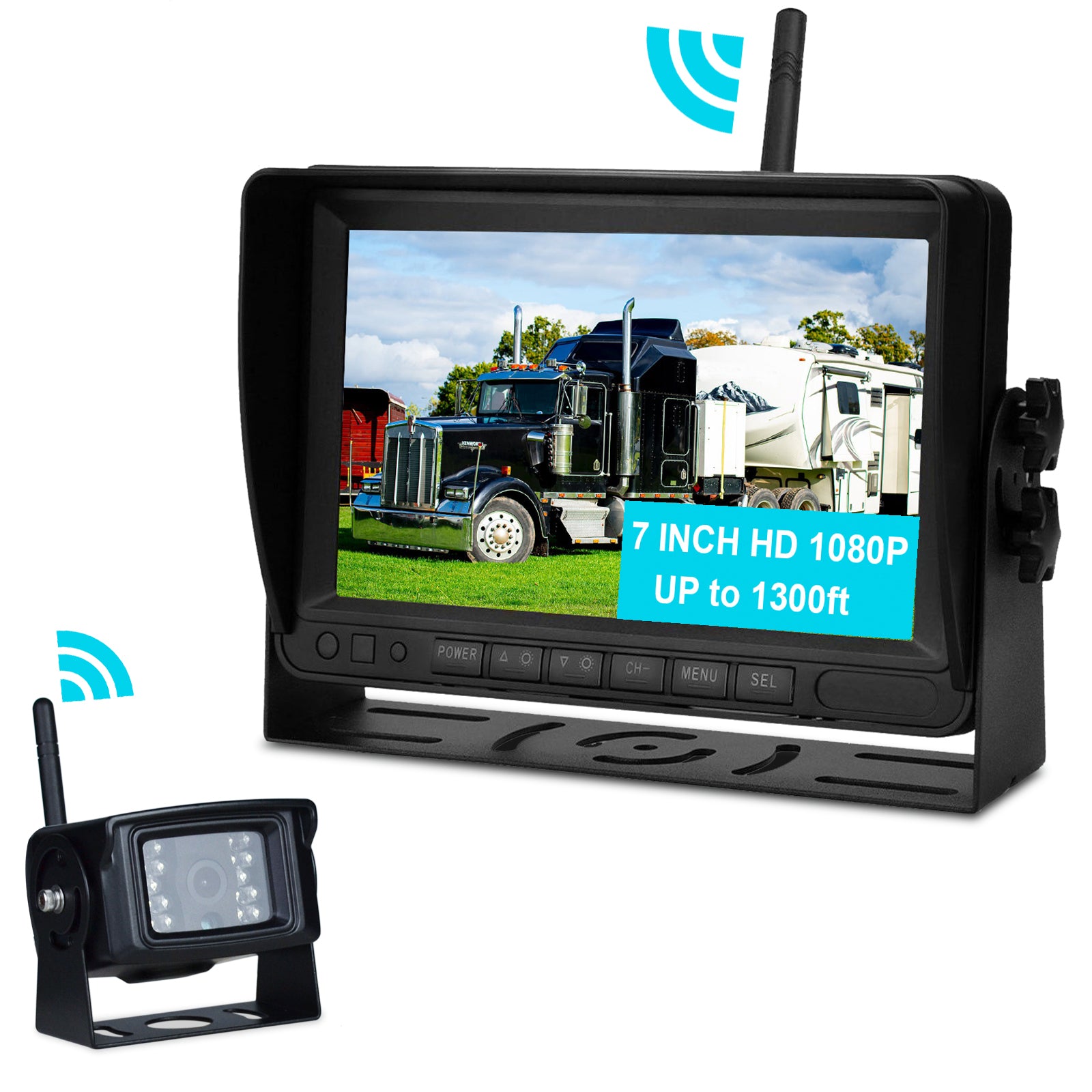 7-inch draadloos AHD 1080P-display 1CH achteruitrijcamera-back-upcameraset voor vrachtwagenaanhangwagen