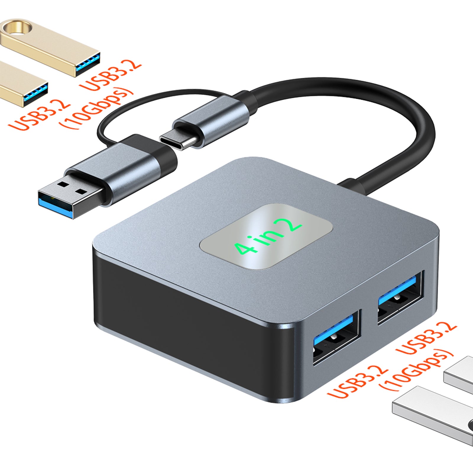 Station d'accueil adaptateur Hub 4 en 2 Type-C + USB vers USB3.2*4 pour MacBook iPad 15