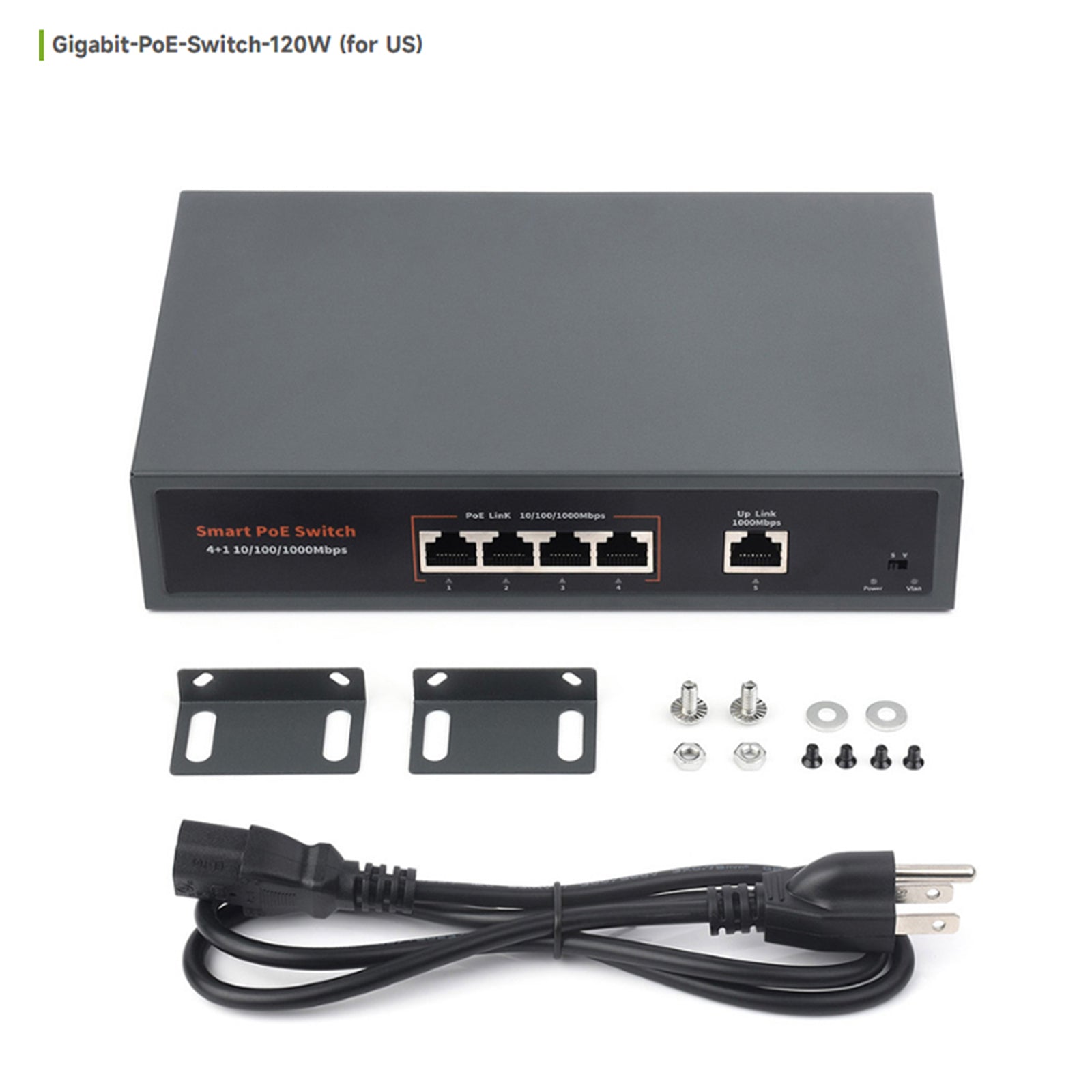 120W Gigabit Ethernet Poe Switch 10/100/1000M Port Adaptive Plug Play 4 Network