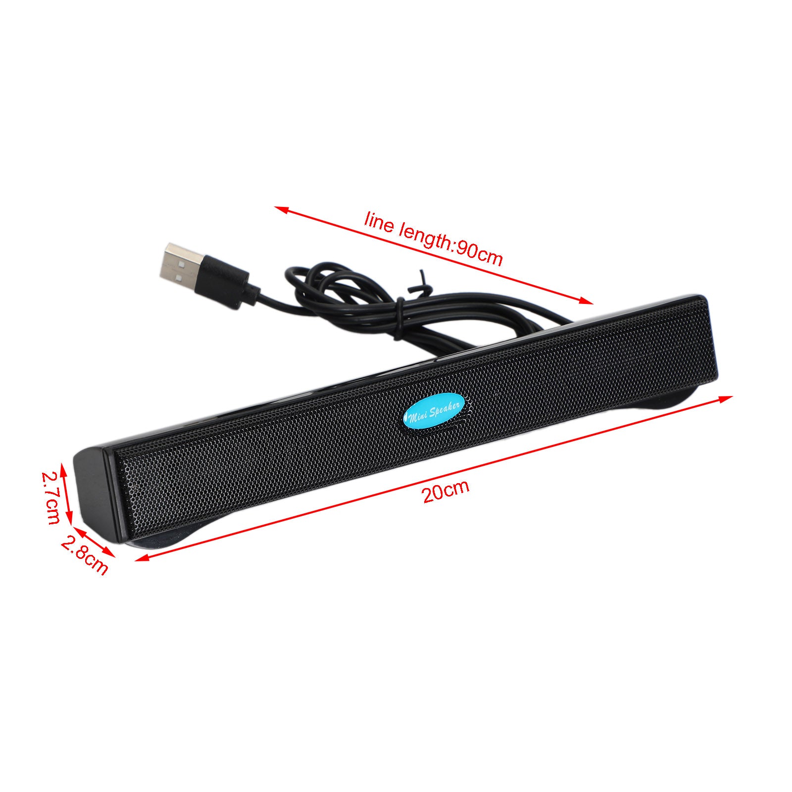 USB Wired Computer Speakers Stereo Sound Bar 3.5mm Jack for Desktop Laptop Black