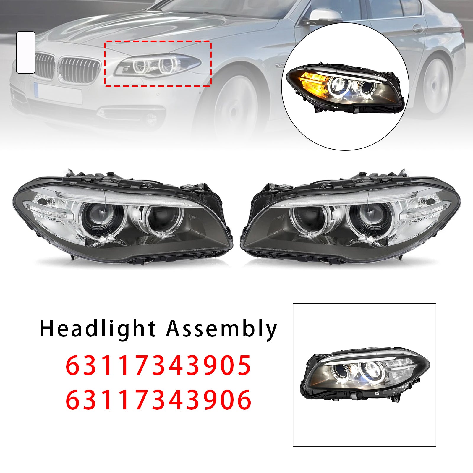 Front Left+Right HID Xenon Headlight W/o AFS For BMW 5Series 528i 535i 2014-2017