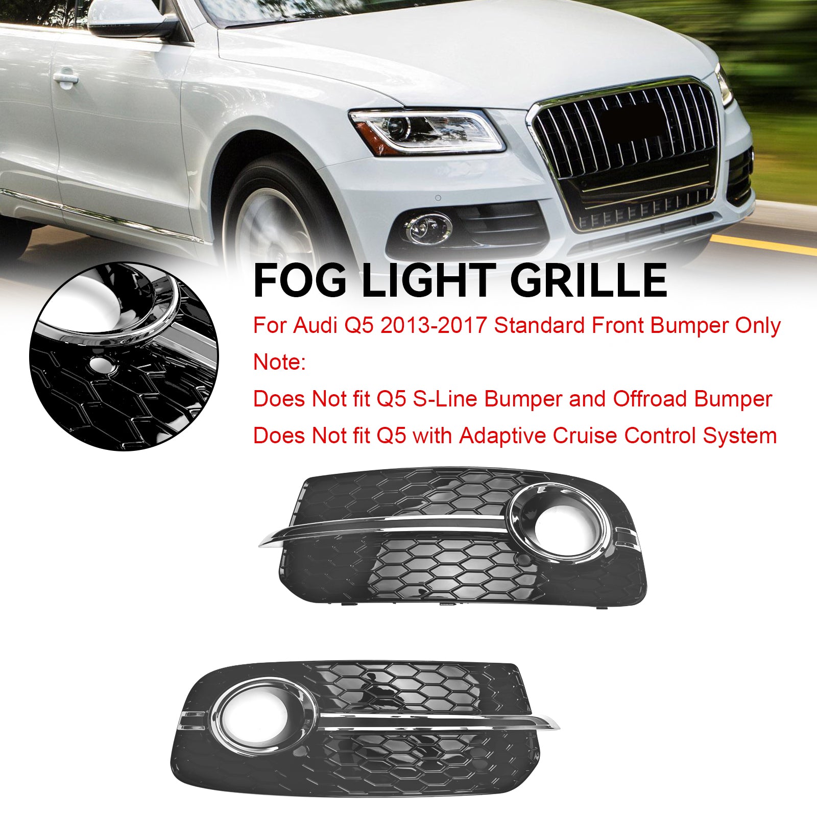 2013-2017 Audi Q5 Front Bumper Fog Light Grille Grill 8R0807681M 8R0807682M