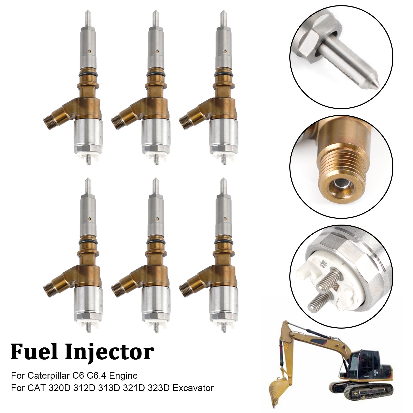 Injecteurs de carburant 3264700 adaptés à Caterpillar C6 C6.4, pour pelle CAT 320D, 6 pièces