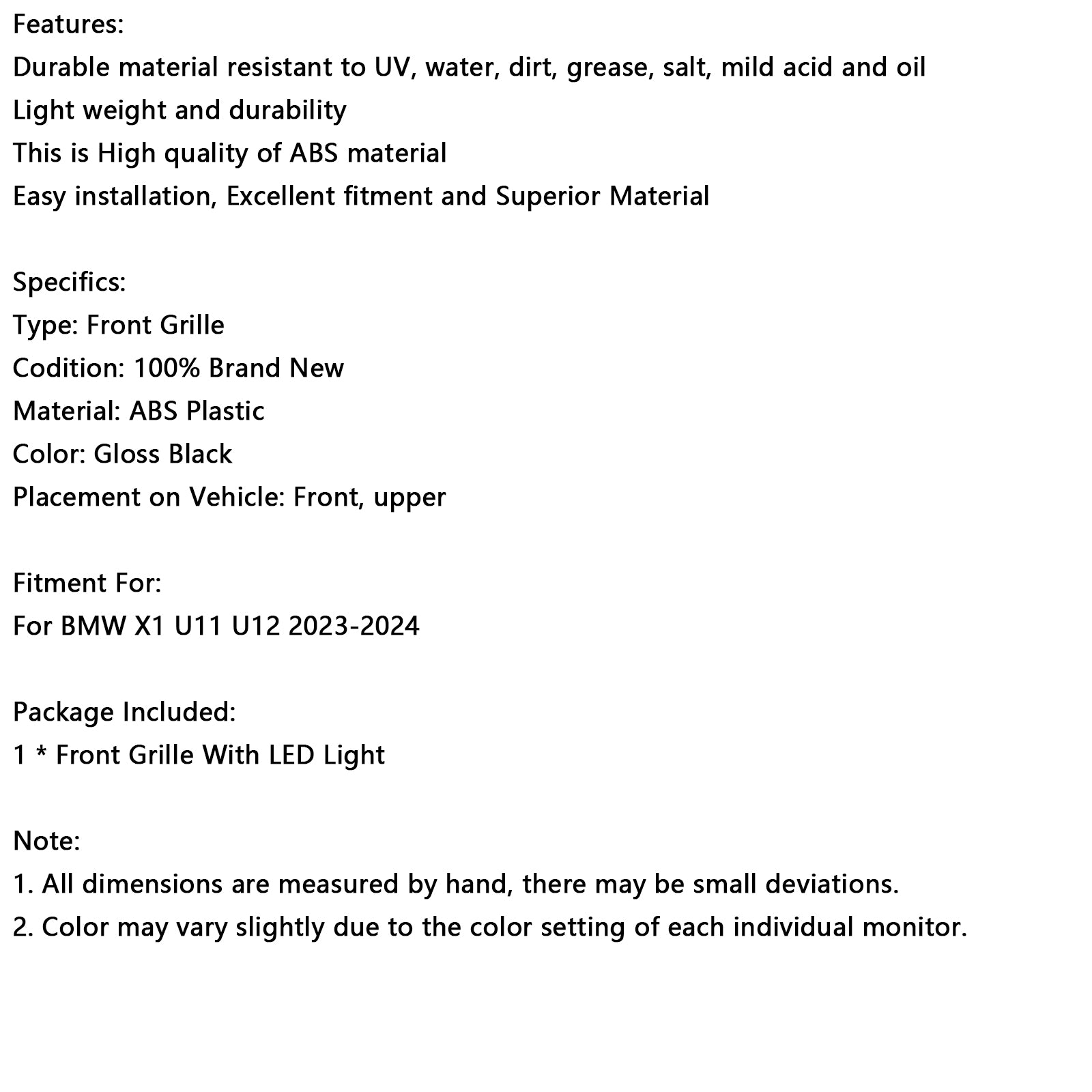 2023-2024 BMW X1 U11 U12 Gloss Black Front Challe Rein Grill Grille
