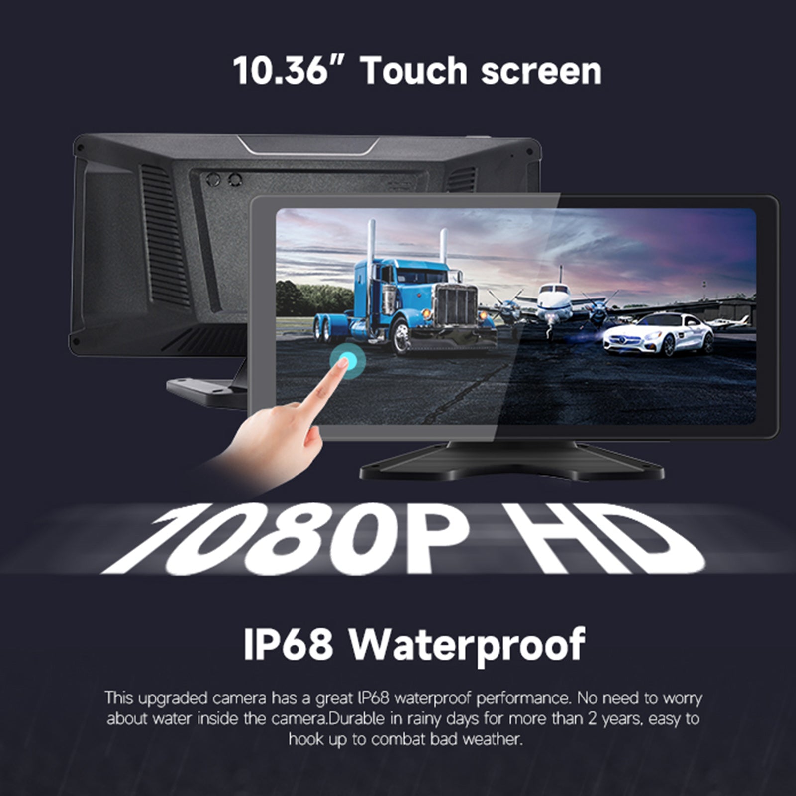 10,36 inch 1600*720 IPS Quantum Screen Touch voor RV Truck Bus + 4 achteruitrijcamera