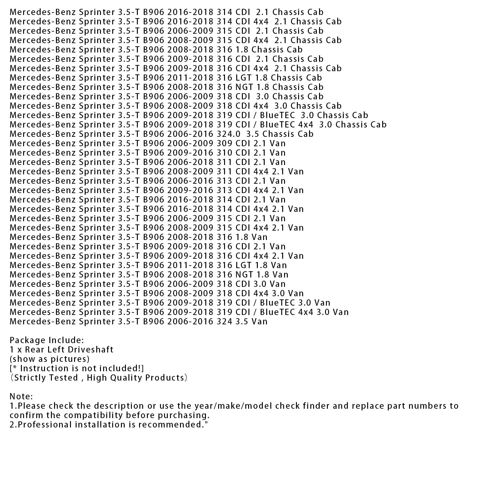 2008-2009 Mercedes-Benz Sprinter 3.5-T B906 318 CDI 3.0 Bus Linksachter aandrijfas aandrijfas A9063503710