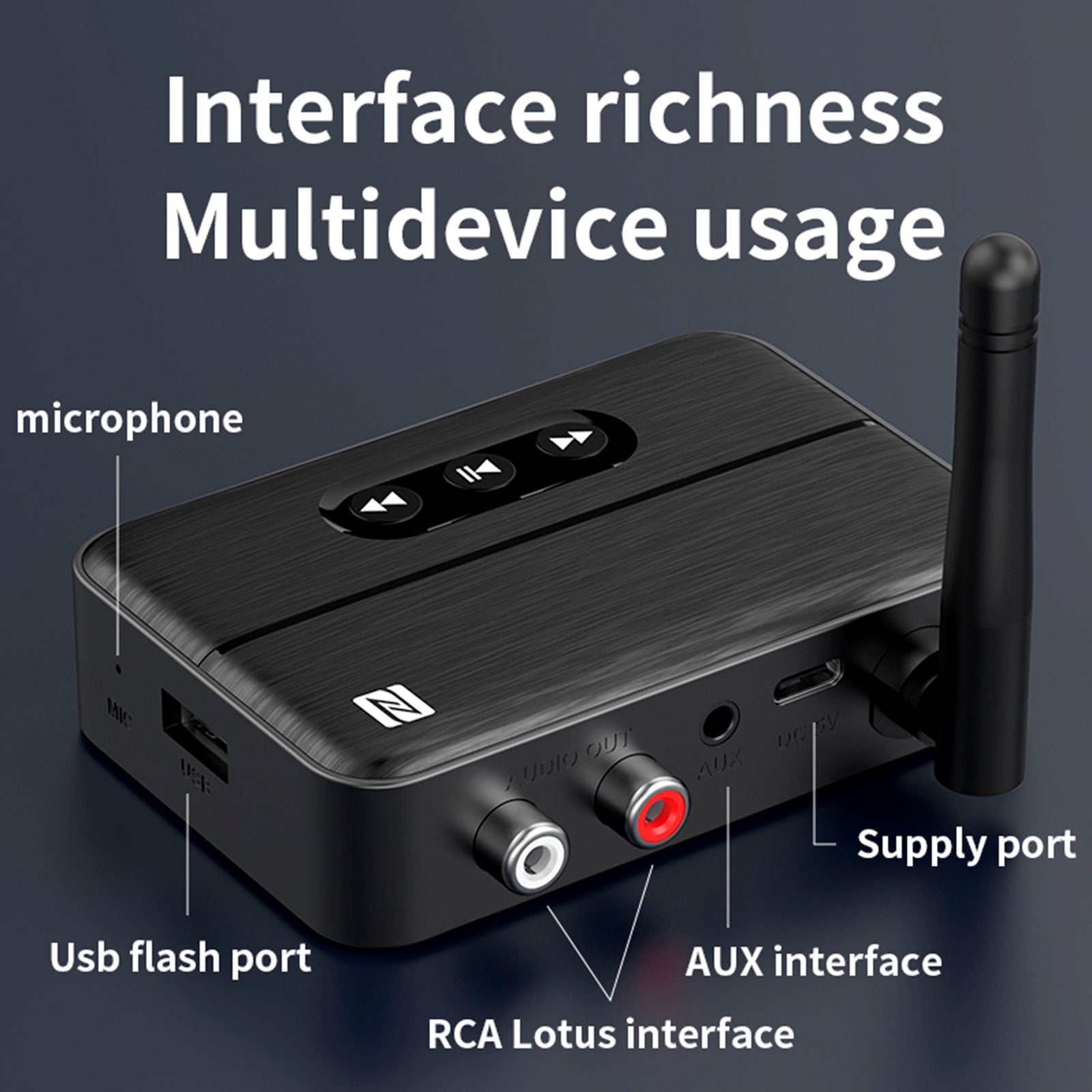 Receptor de audio NFC Bluetooth 5.4 Amplificador AUX/RCA Unidad flash USB para reproducir música