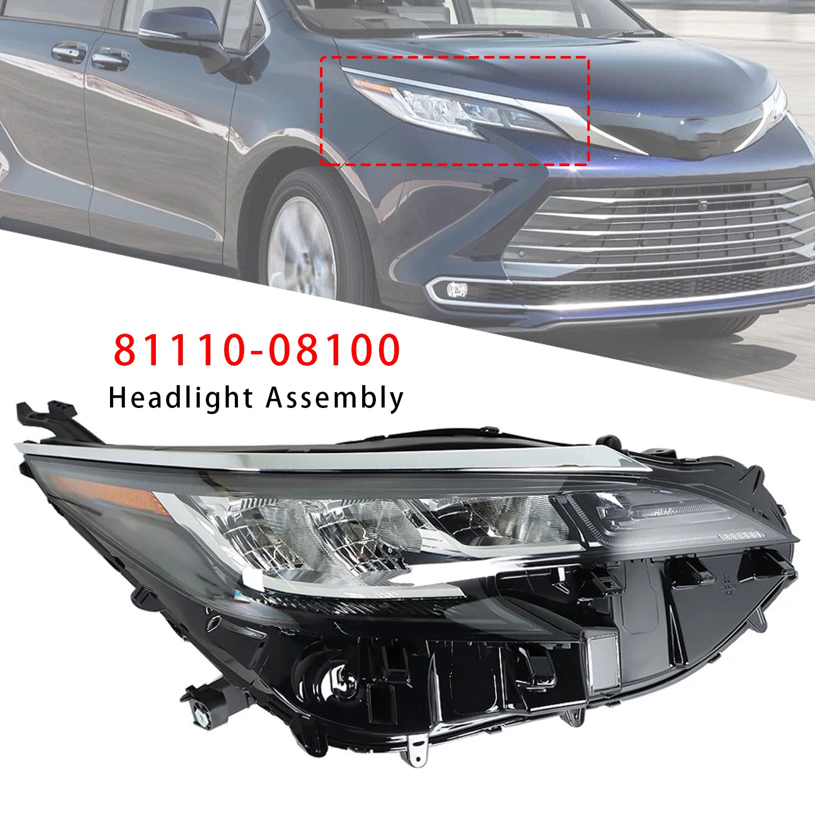 Right LED Headlight Assembly LED 81110-08100 For Toyota Sienna LE XLE 2021-2022