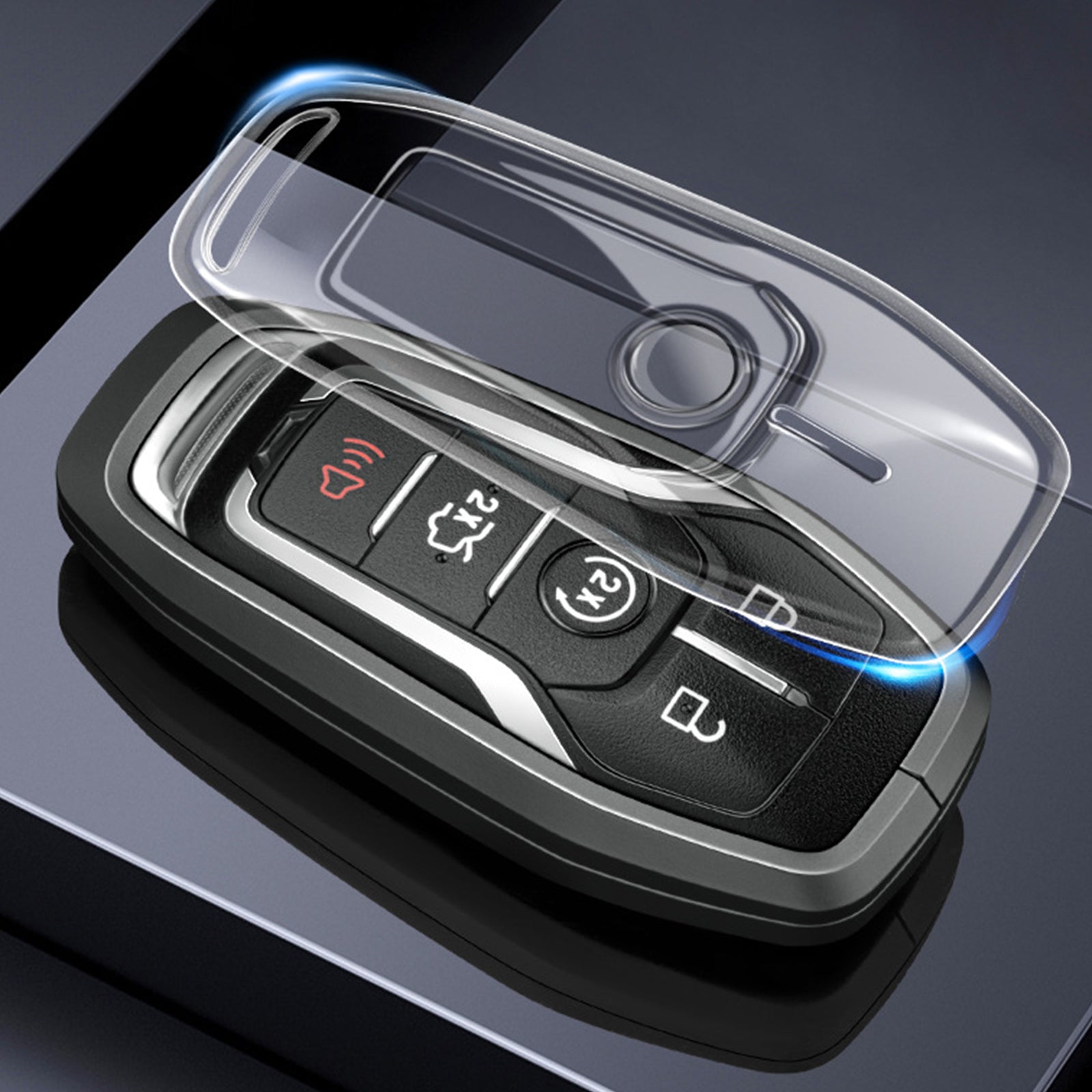 Aluminum Alloy TPU Silvery Car Key Case Cover With Buckle For Ford