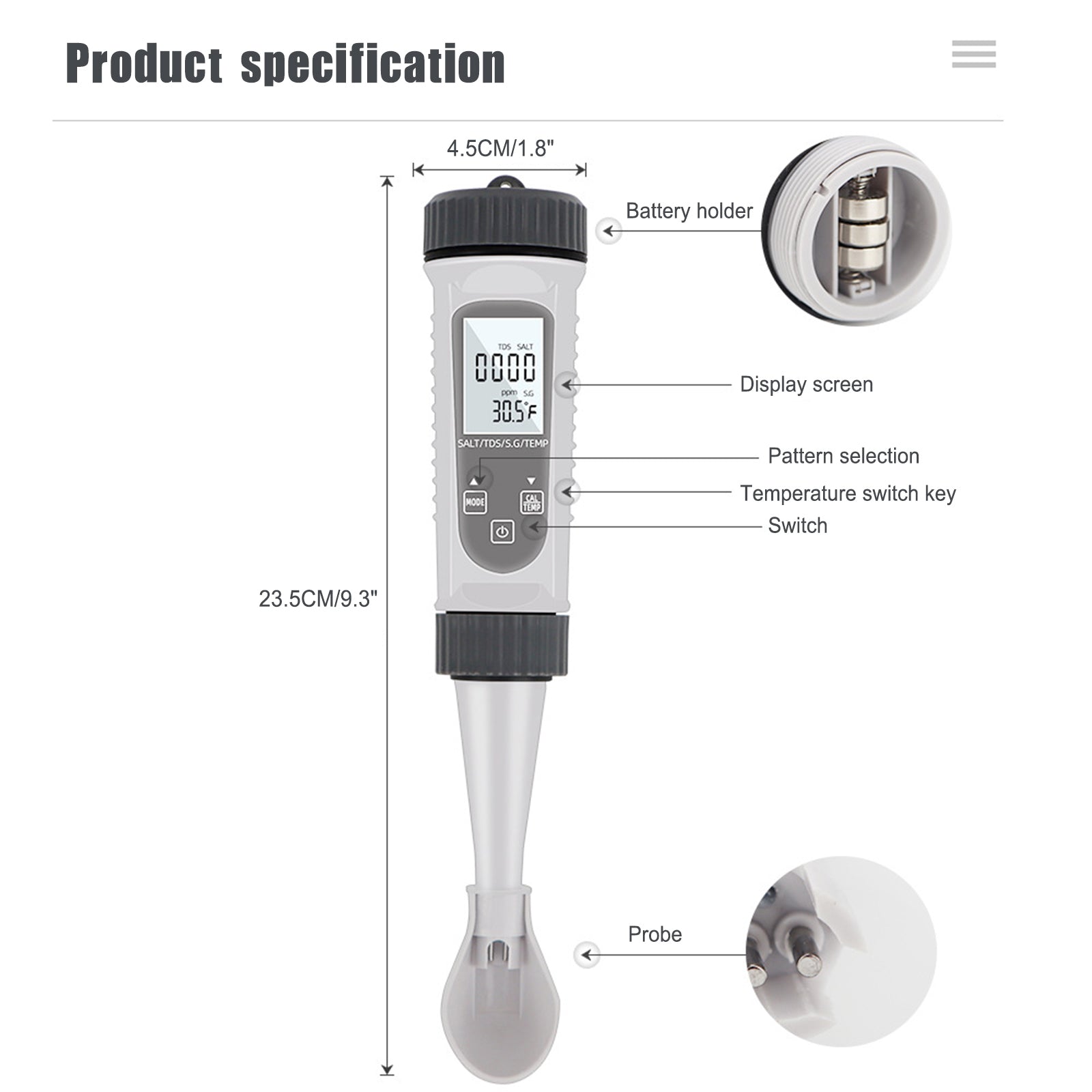 4In1 EC/S.G/TEMP/salinité mètre numérique moniteur de qualité de l'eau testeur outil de Test