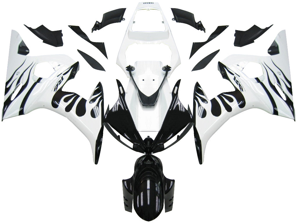 Yamaha R6 2003-2004 & Carénage YZF R6S 2006-2009 Blanc&Kit Flamme Noire