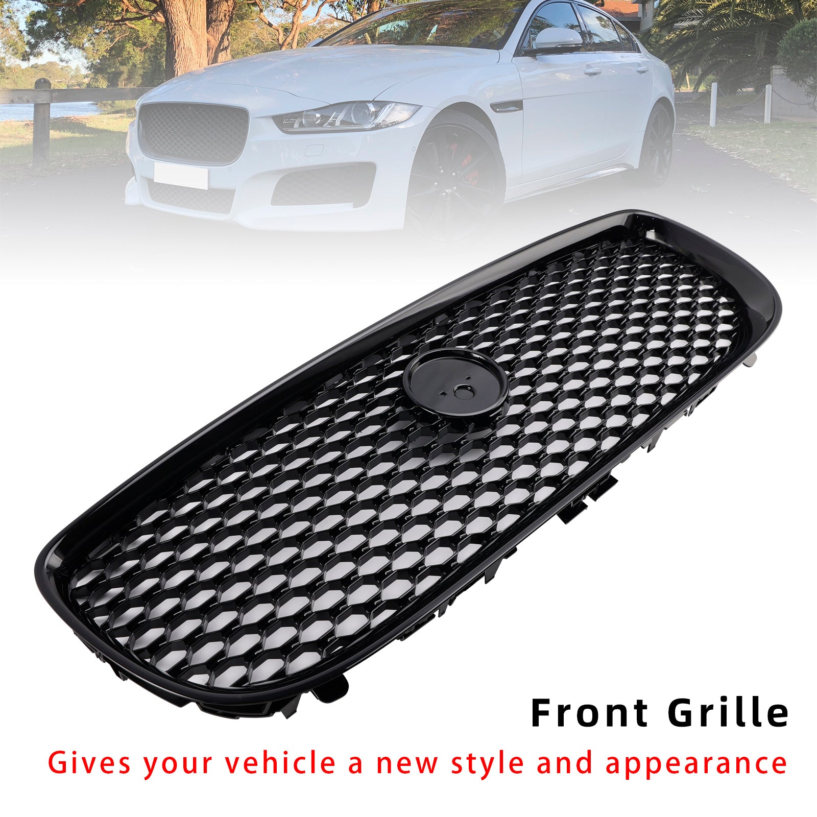 2015-2018 Jaguar XE Pre-Facelift Glanzend Zwart Honingraat Voorbumpergrille Grill