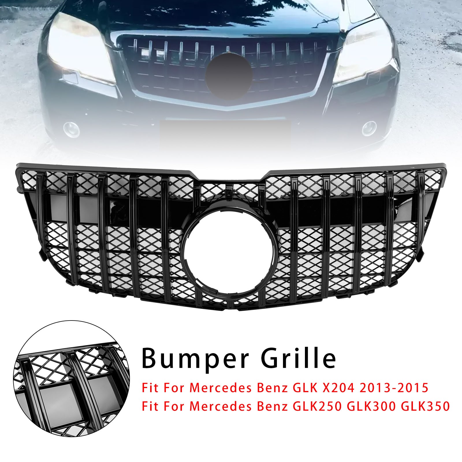 2013-2015 Mercedes Benz GLK x204 GT Gloss Black Front Grille Grill