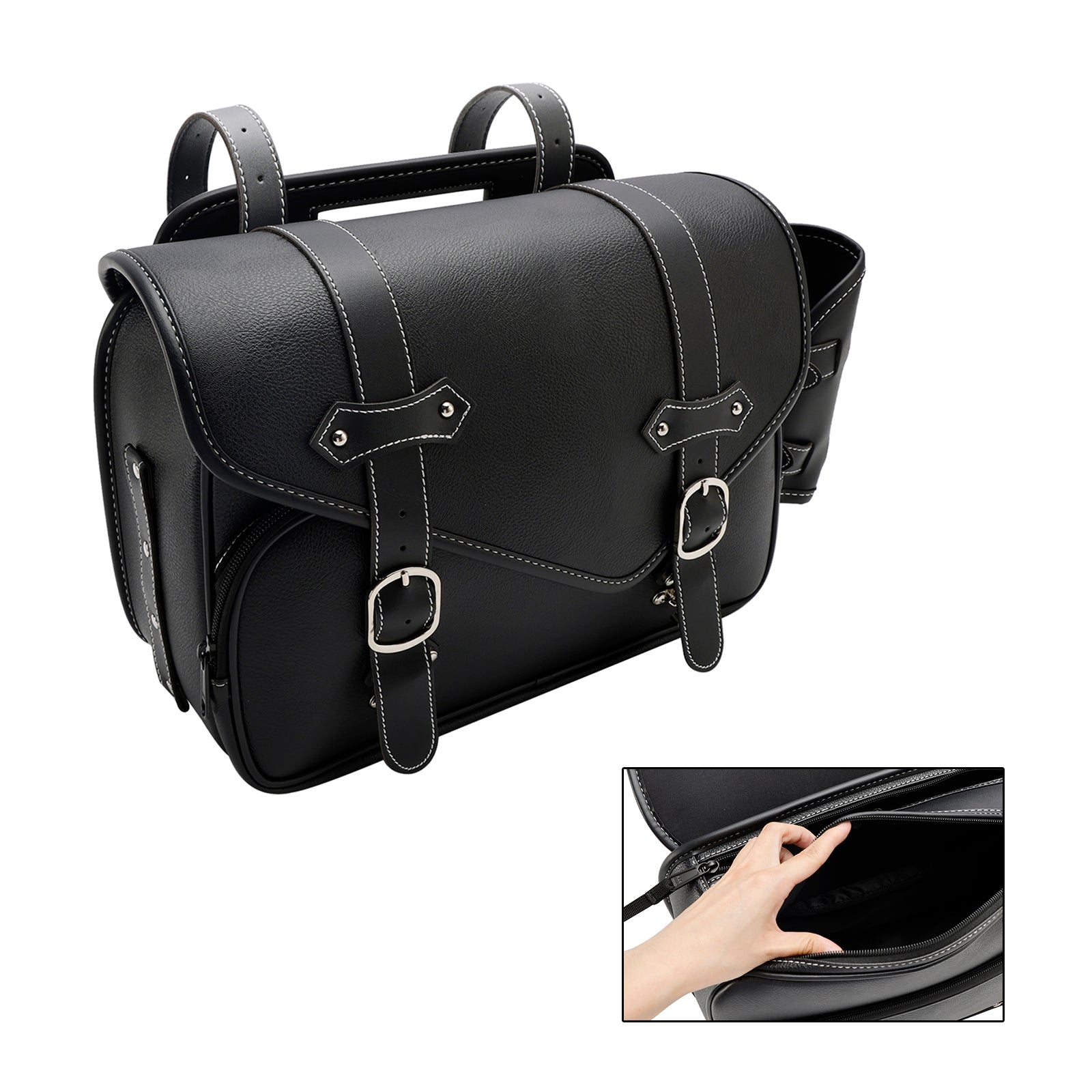 Tail Bag Pu Side Saddlebag Tail Bag Luggage Pouch Storage Black For Motorbike