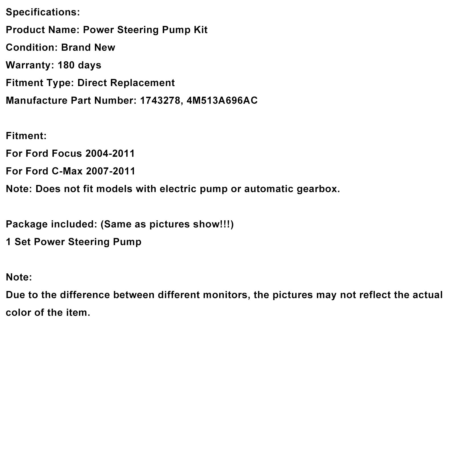 4M513A696AC For Ford Focus 2004-2011 Power Steering Pump + High Pressure Pipe