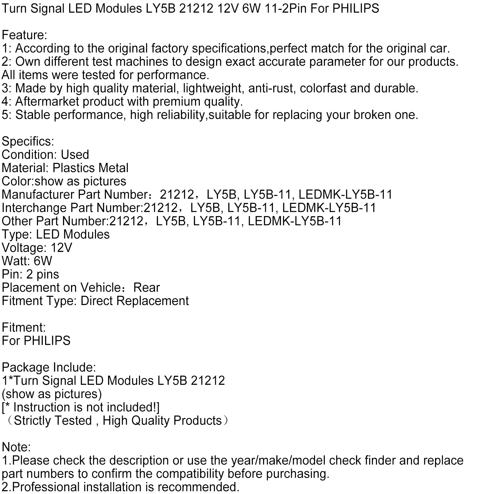 Blinklys LED-moduler LY5B 21212 12V 6W 11-2pin for Philips