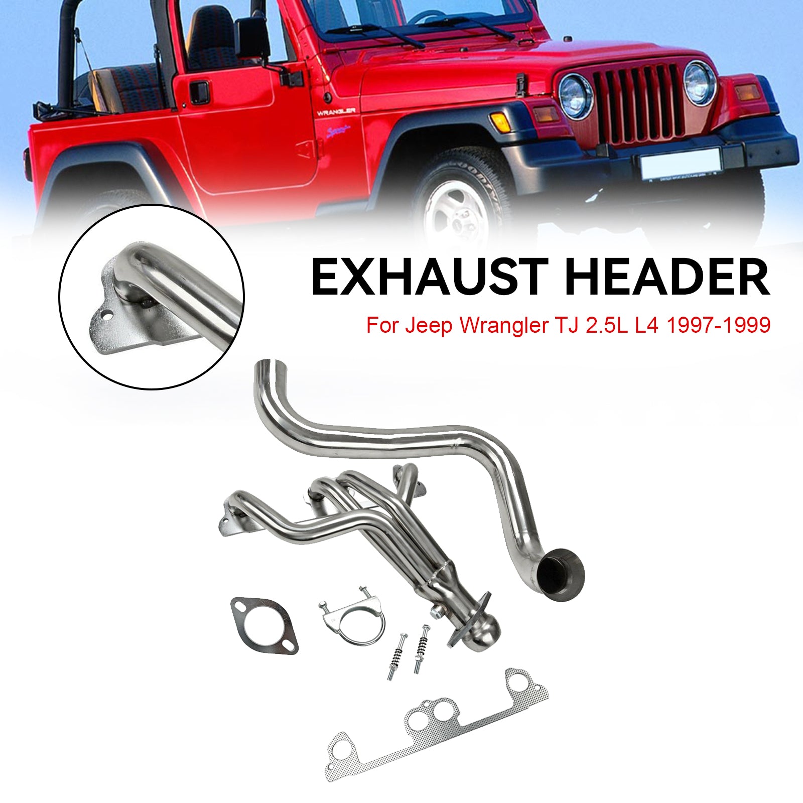 Cabeçalho do coletor de aço inoxidável Jeep Wrangler TJ 1997-1999 2.5L L4