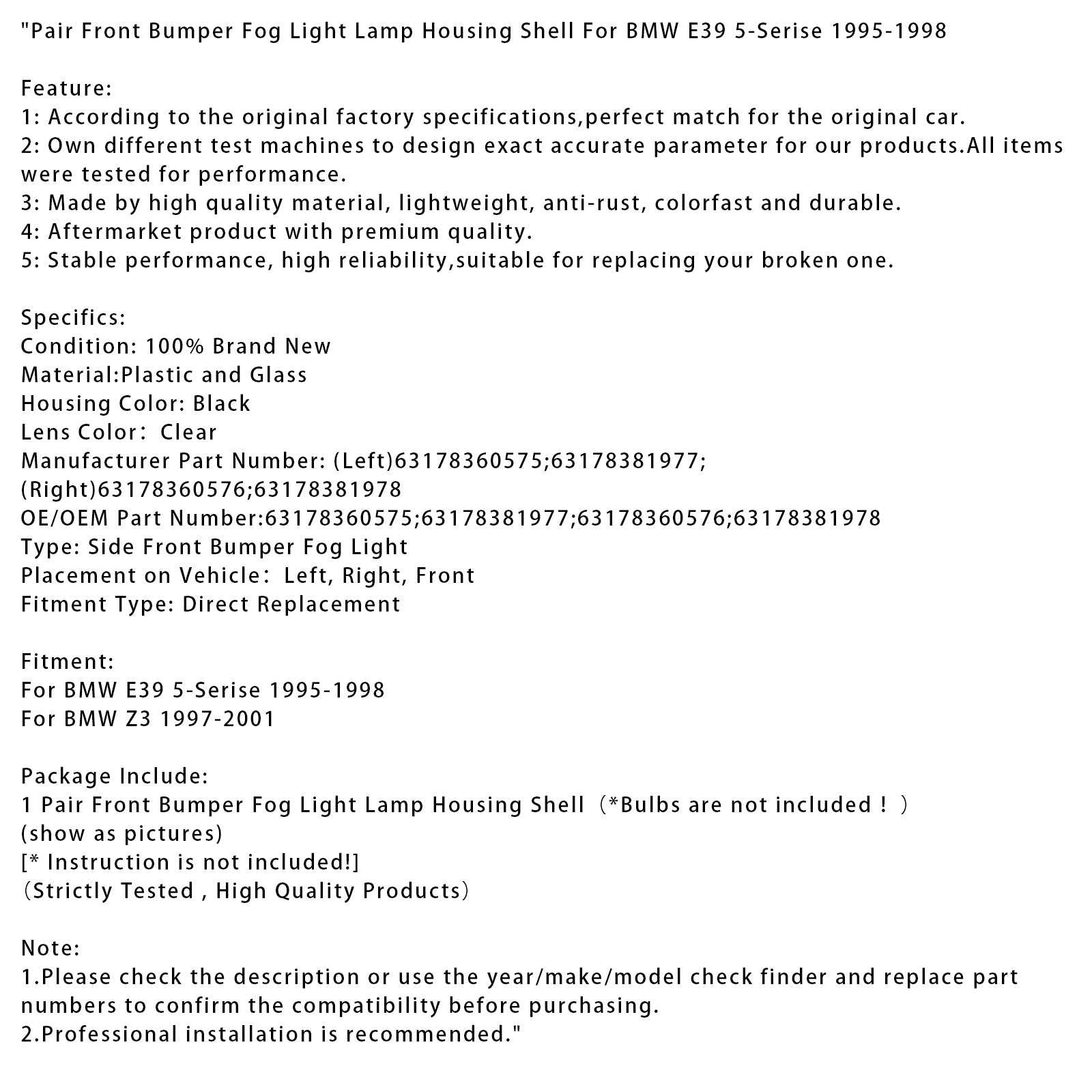 Pohyb predného nárazníka hmlová svetlo lampa puzdro pre BMW E39 5-série 1995-1998