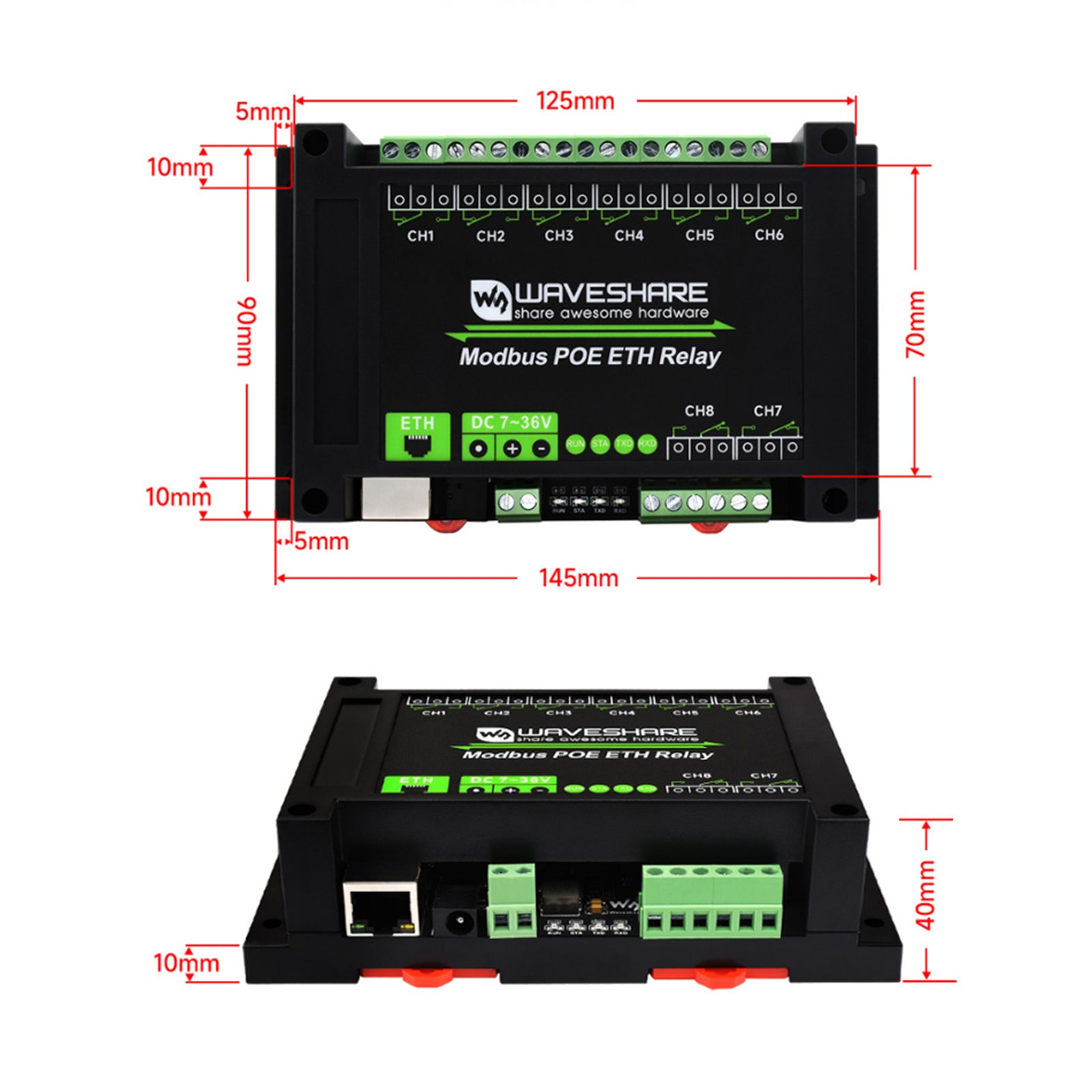 Module de relais Ethernet 8/30 canaux, protocole Modbus TCP, Communication Ethernet Poe