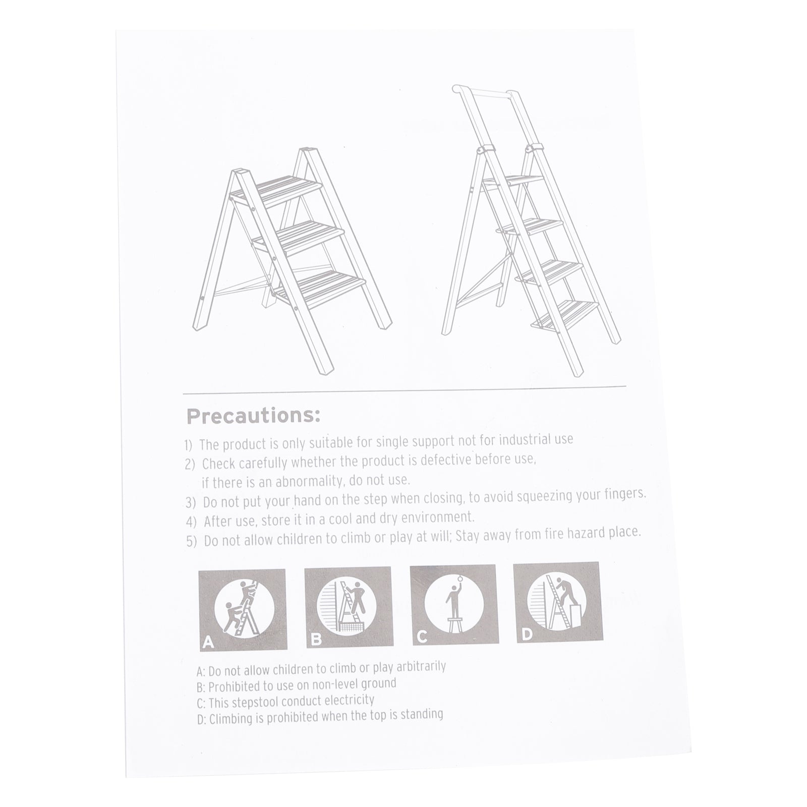 Stepladder, 3 Tiers, Foldable, Aluminum, Wide, Lightweight, Compact, Ladder