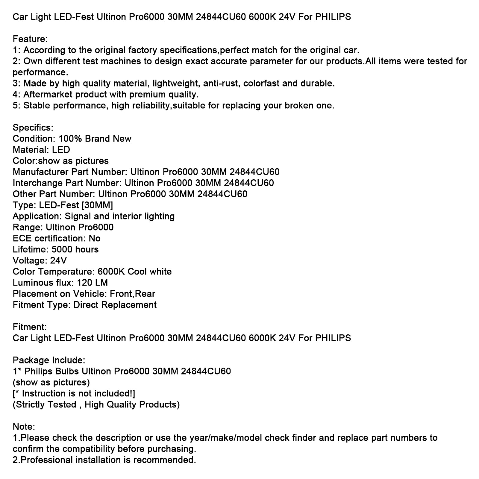 Automobilové svetlo LED-Fest Ultinon Pro6000 30 mm 24844CU60 6000K 24V pre Philips