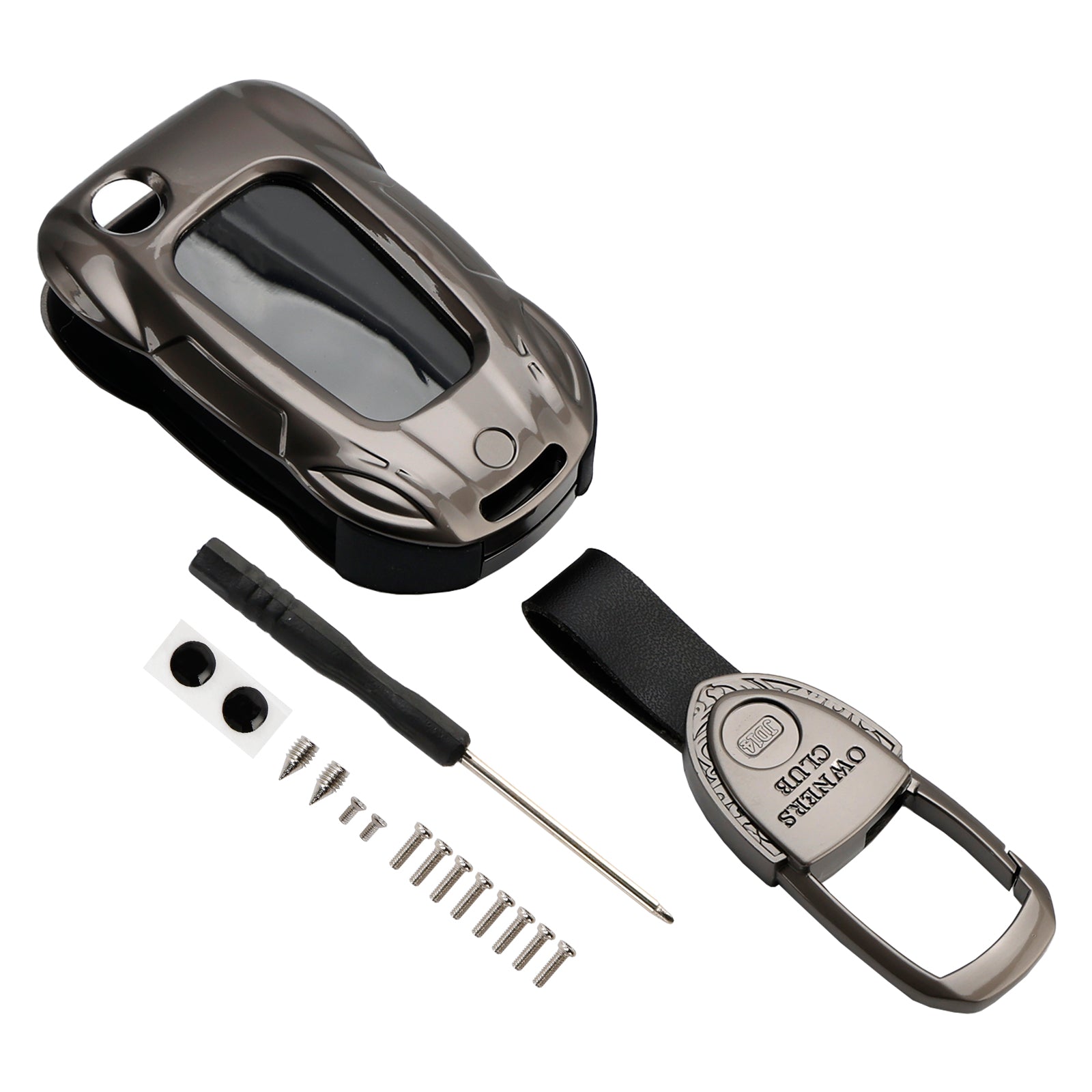 Leather Alloy Zinc Car Key Gray Case Cover For VW Polo Skoda