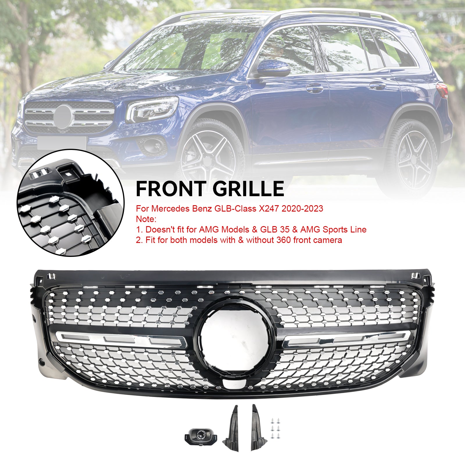 Grille de calandre de pare-chocs avant en diamant pour Mercedes Benz GLB X247 2020-2023
