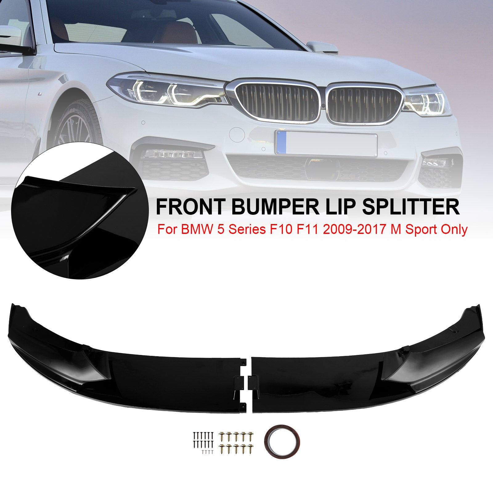 2009-2017 BMW Série 5 F10 F11 M Sport Noir Brillant Diffuseur de Lèvre de Séparateur Avant