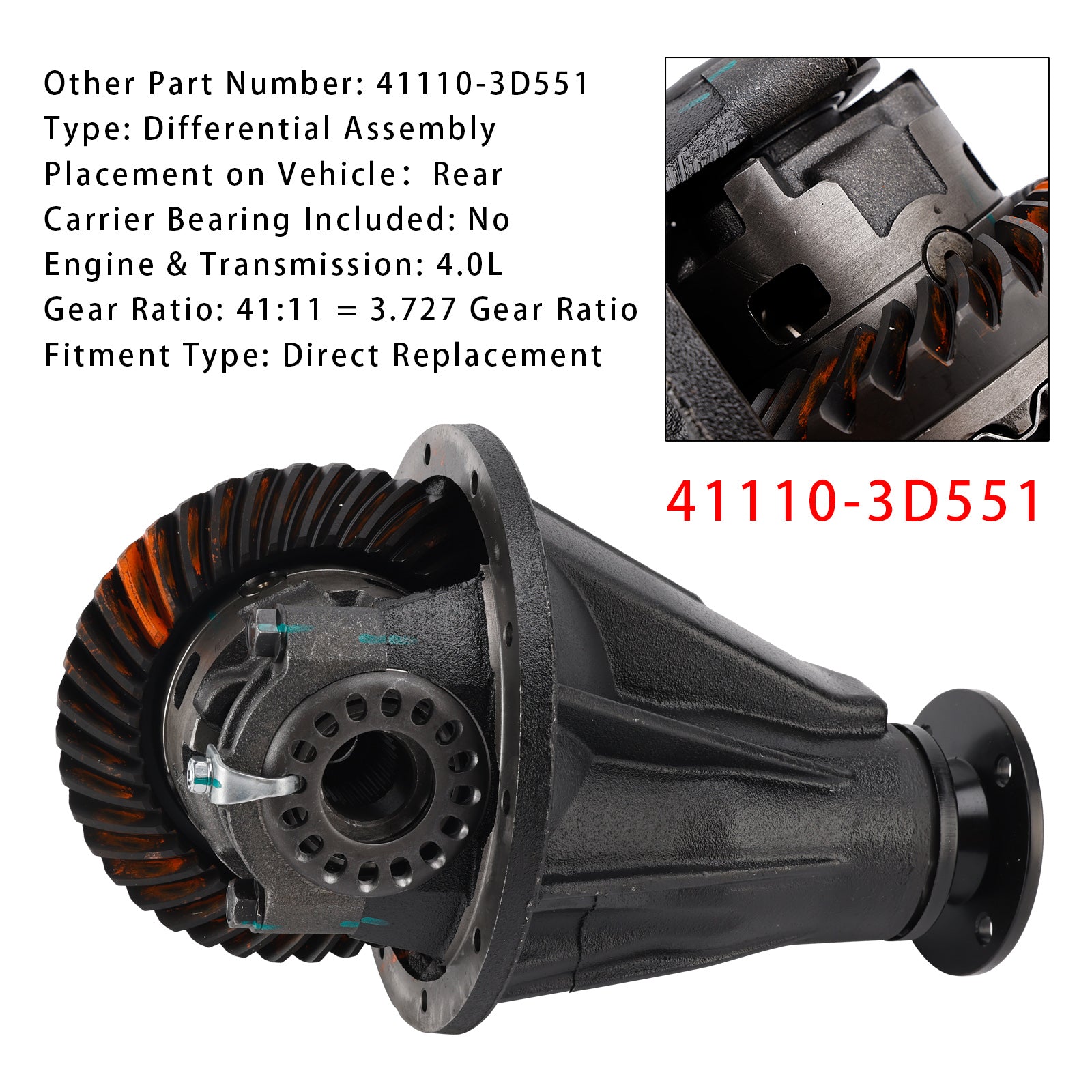 Bakre differentiell montering 41:11 3.727 växelförhållande för Toyota 4Runner 4.0L 03-09