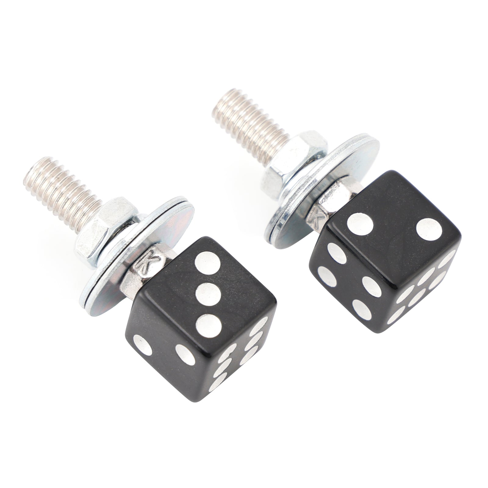 2x Custom DICE License Plate Bolt Screw Black Plastic Motorcycle Chopper Bobber
