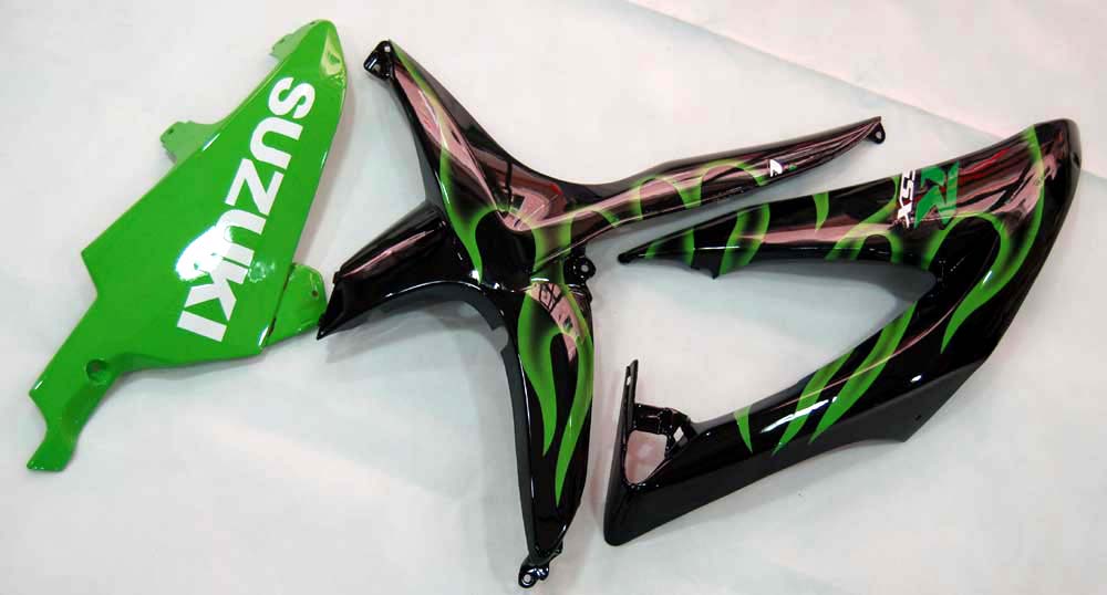 2008-2010 Suzuki GSXR 600 750 Black & Green Flame GSXR Racing Fairings Generic